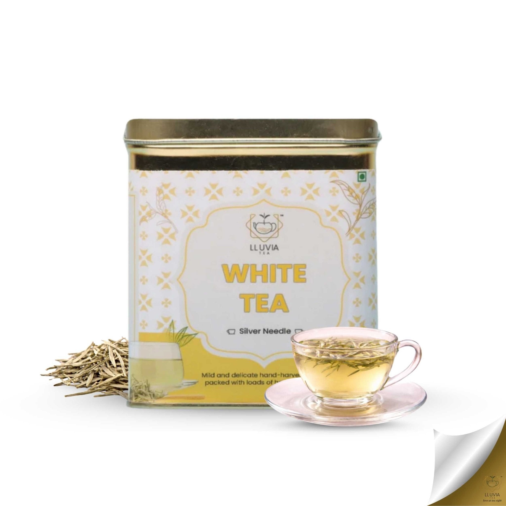 Silver Needle White Tea – Hand-Plucked, Rich in Antioxidants – 50g – Tea on Brown Living™. SKU: WTTin50New. Img 1.