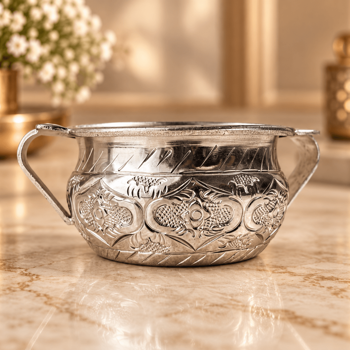 Silver Plated Heritage Bowl | Dry Fruit & Festive Decor – Plates & Bowls on Brown Living™. SKU: D-492. Img 3.