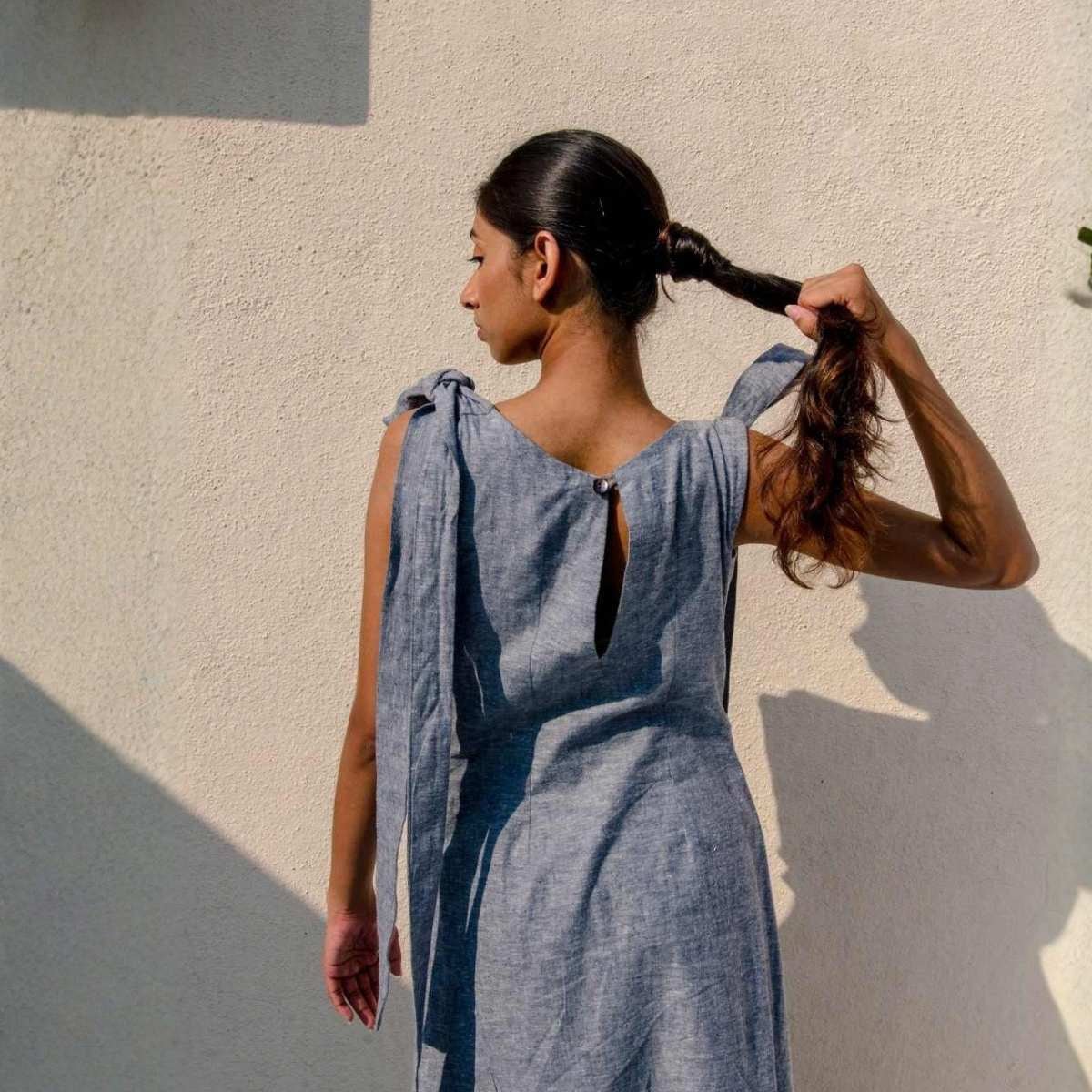 Silvera Grey Cowl Hemp Dress For Women | Sustainable Wear – Womens Dress on Brown Living™. SKU: JDS2015-XS. Img 3.