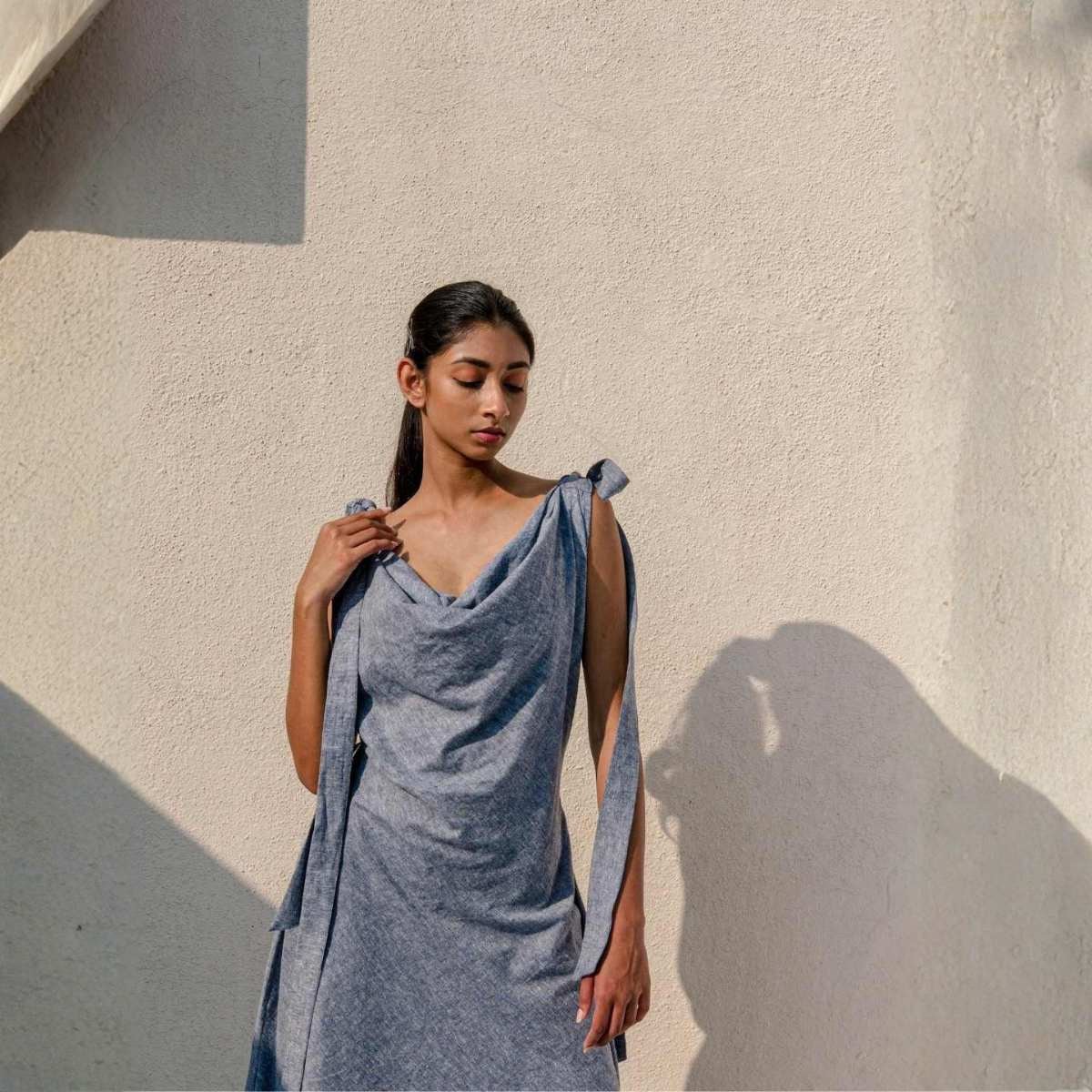 Silvera Grey Cowl Hemp Dress For Women | Sustainable Wear – Womens Dress on Brown Living™. SKU: JDS2015-XS. Img 1.