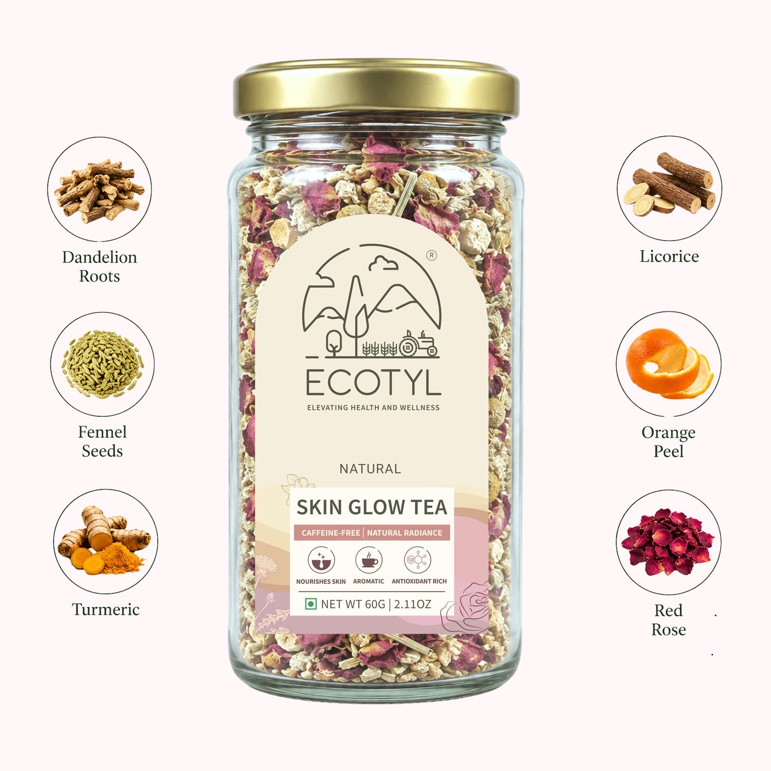 Skin Glow Tea | Skin Nourishment | Herbal Tea | 60g – Tea on Brown Living™. SKU: ECOTYL00059. Img 2.