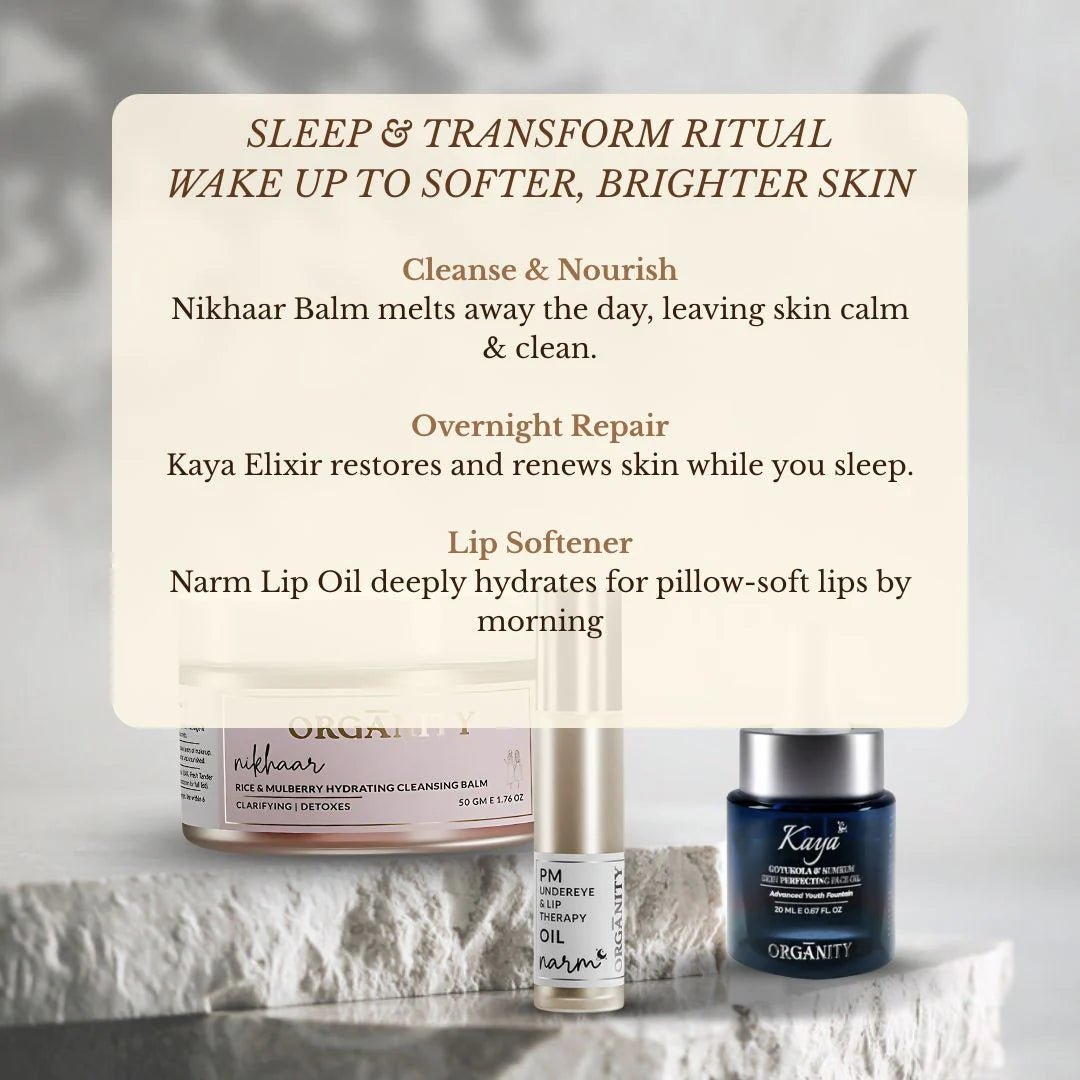 Sleep & Transform Skincare: Cleansing Balm, Face Oil, Eye Care – Face Oil on Brown Living™. SKU: CNRSET001. Img 5.