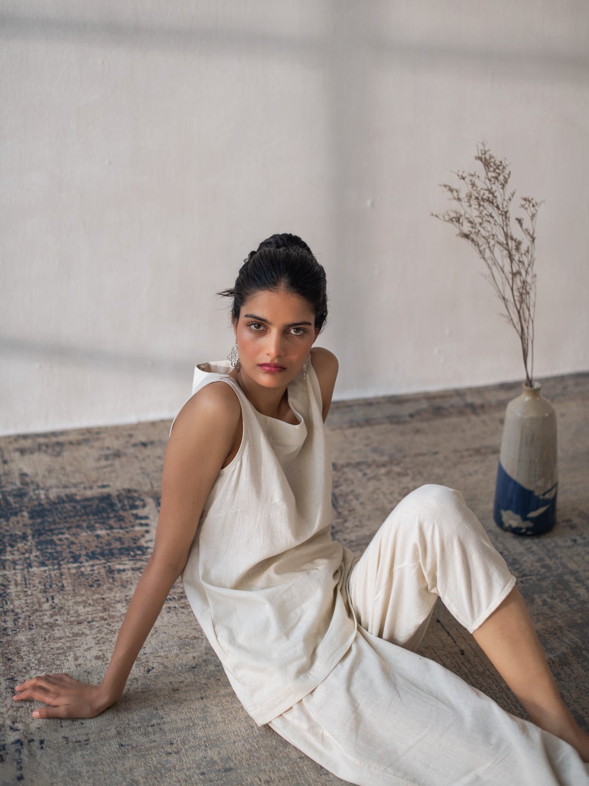 Sleeveless Ivory Khadi Top for Women – Womens Top on Brown Living™. SKU: DCSS25T02S. Img 4.