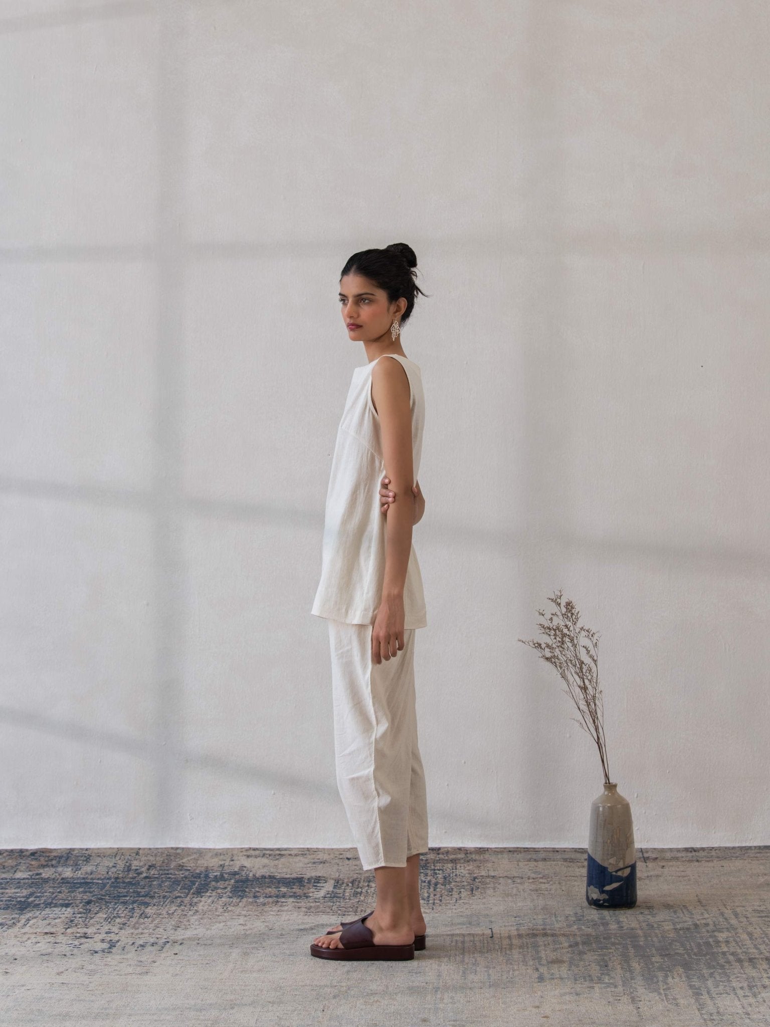 Sleeveless Ivory Khadi Top for Women – Womens Top on Brown Living™. SKU: DCSS25T02S. Img 7.