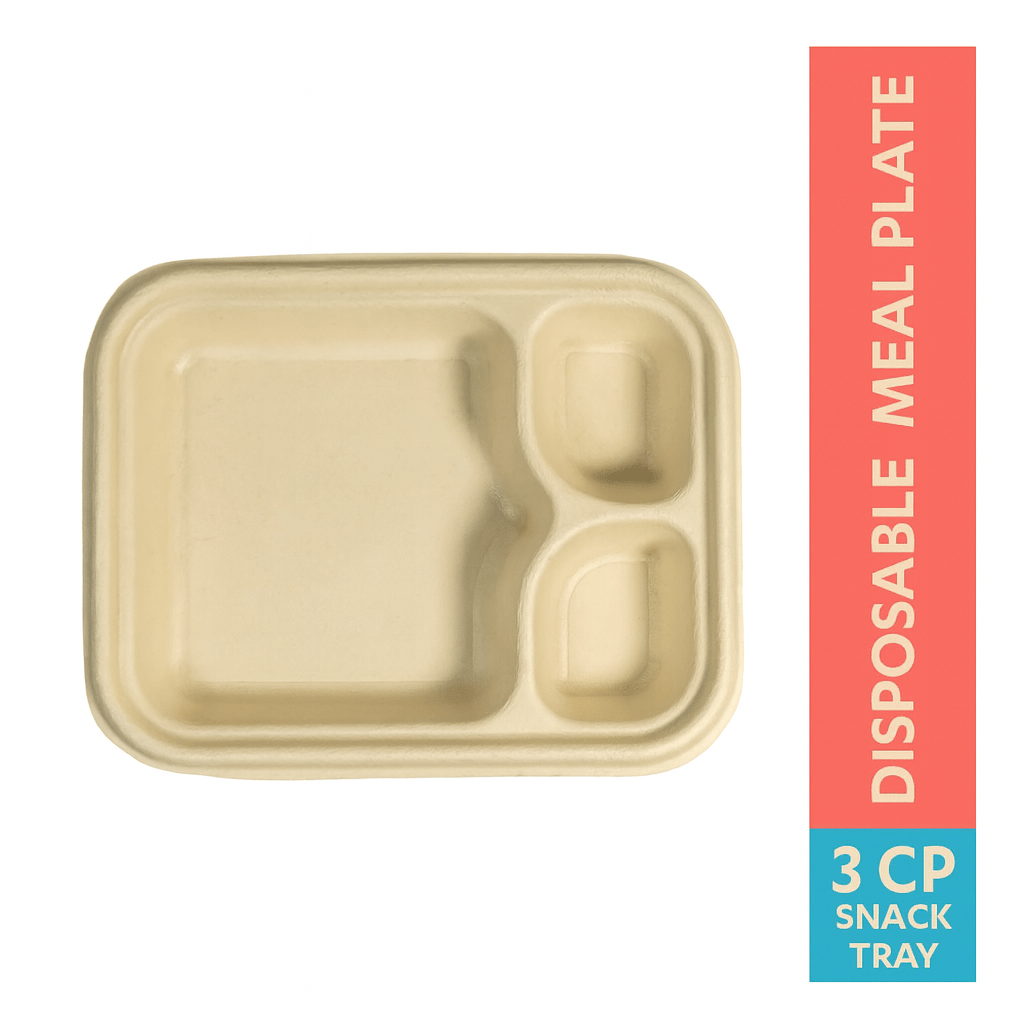 Snack Tray – 3 Compartment | Durable, Eco - Friendly Serving Tray - 25 pcs – Trays & Platters on Brown Living™. SKU: CLEC-74. Img 3.