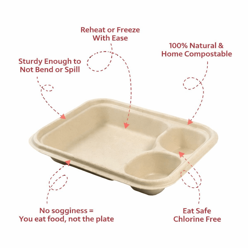Snack Tray – 3 Compartment | Durable, Eco - Friendly Serving Tray – Trays & Platters on Brown Living™. SKU: CLEC-74. Img 2.