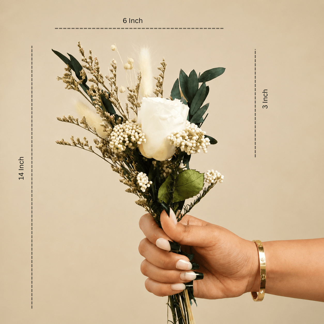 Snow Petal Dried Flower Bouquet | White Decorative Floral Arrangement – Vases on Brown Living™. SKU: V-409. Img 2.