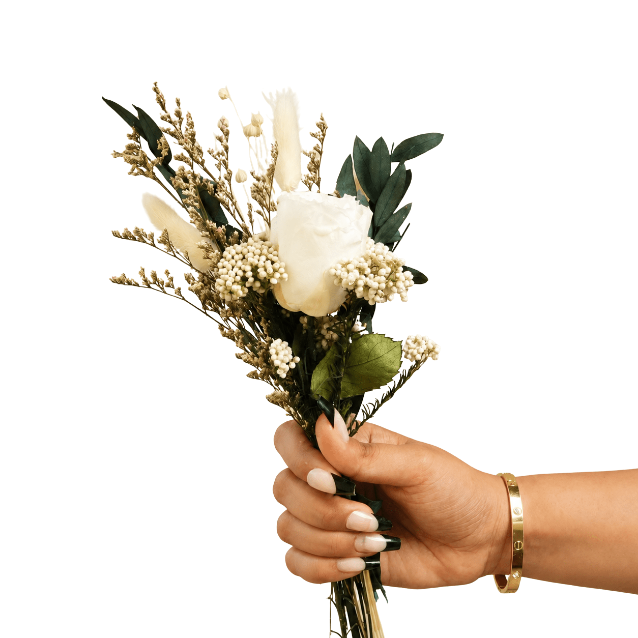 Snow Petal Dried Flower Bouquet | White Decorative Floral Arrangement – Vases on Brown Living™. SKU: V-409. Img 5.