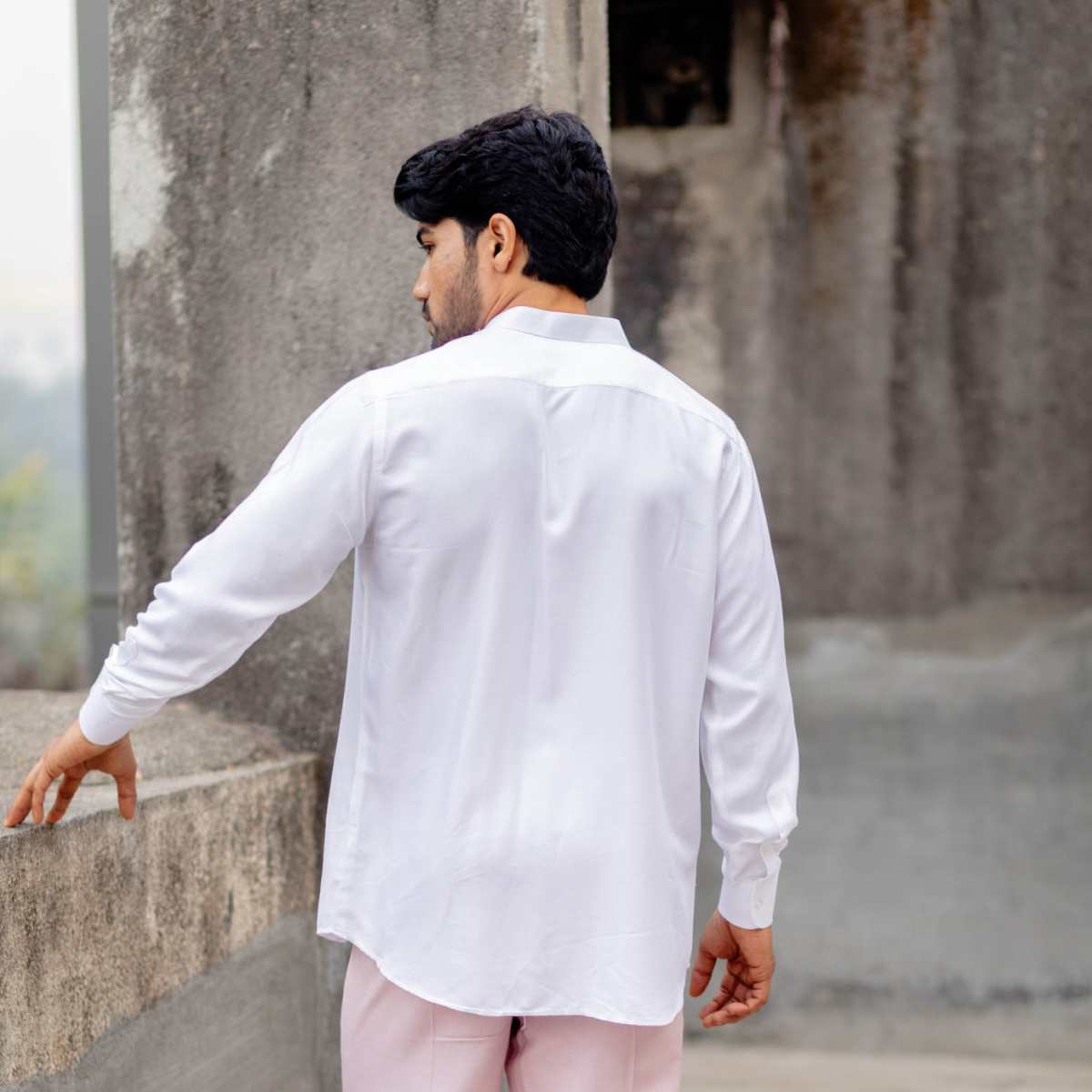 Snowdrop White Tencel Shirt For Men | Sustainable Wear – Mens Shirt on Brown Living™. SKU: JDS5015XS. Img 4.