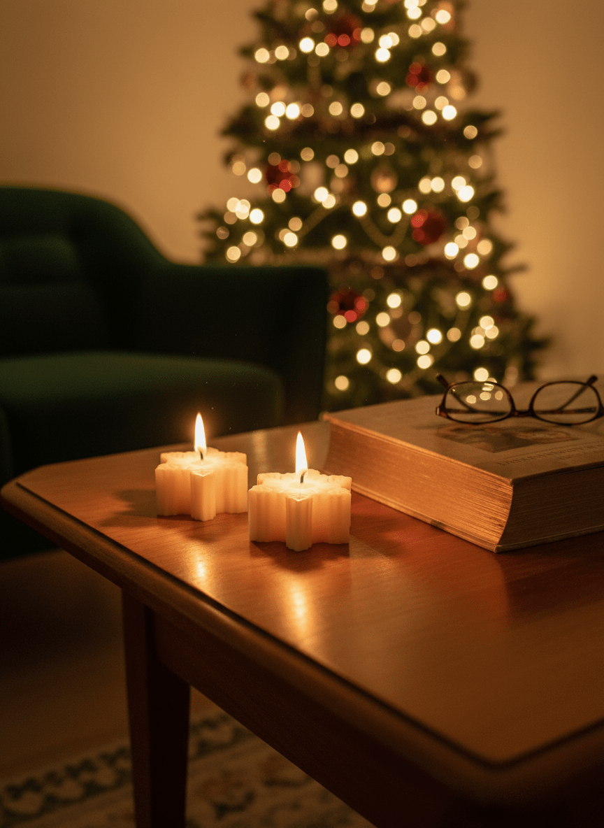 Snowflake Hand - Poured Festive Decorative Soy Wax Candles –Set of 2 – Candles & Fragrances on Brown Living™. SKU: SNWC25. Img 1.