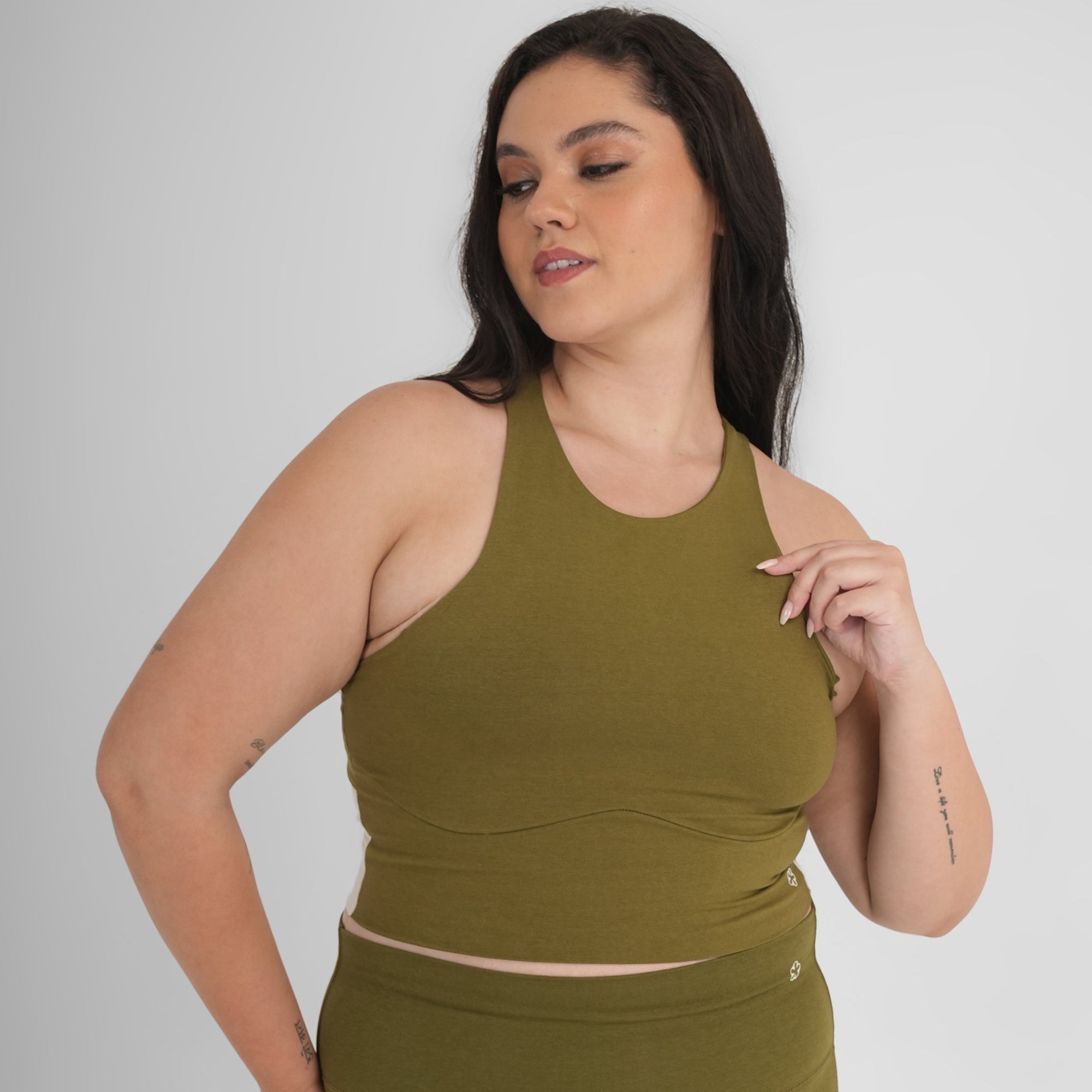 Snug Fit Athletic Olive Sports Tank | Stretchable Activewear – Womens Top on Brown Living™. SKU: ELGLKLPXS. Img 1.