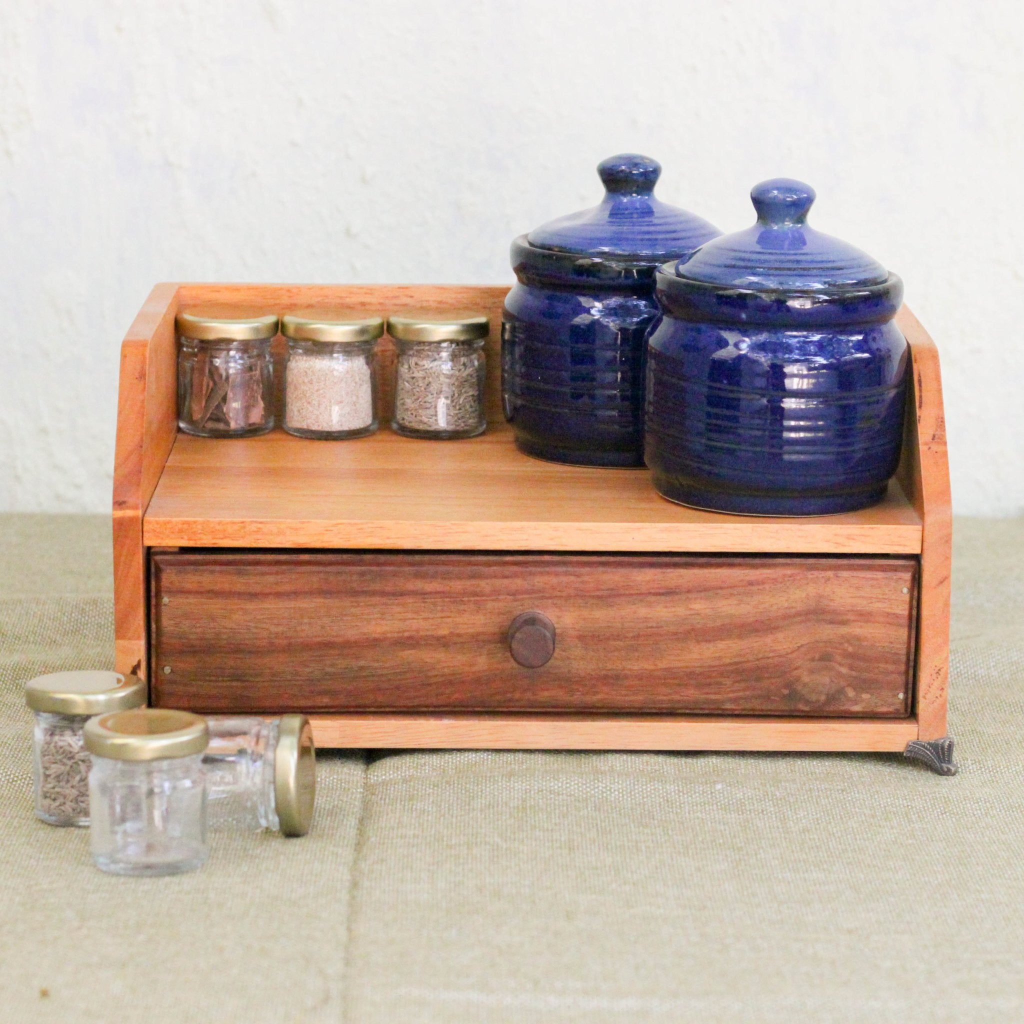 Solid Wood Chestnut Organizer | Kitchen Rack with Drawer – Kitchen Organizers on Brown Living™. SKU: BL0105. Img 6.