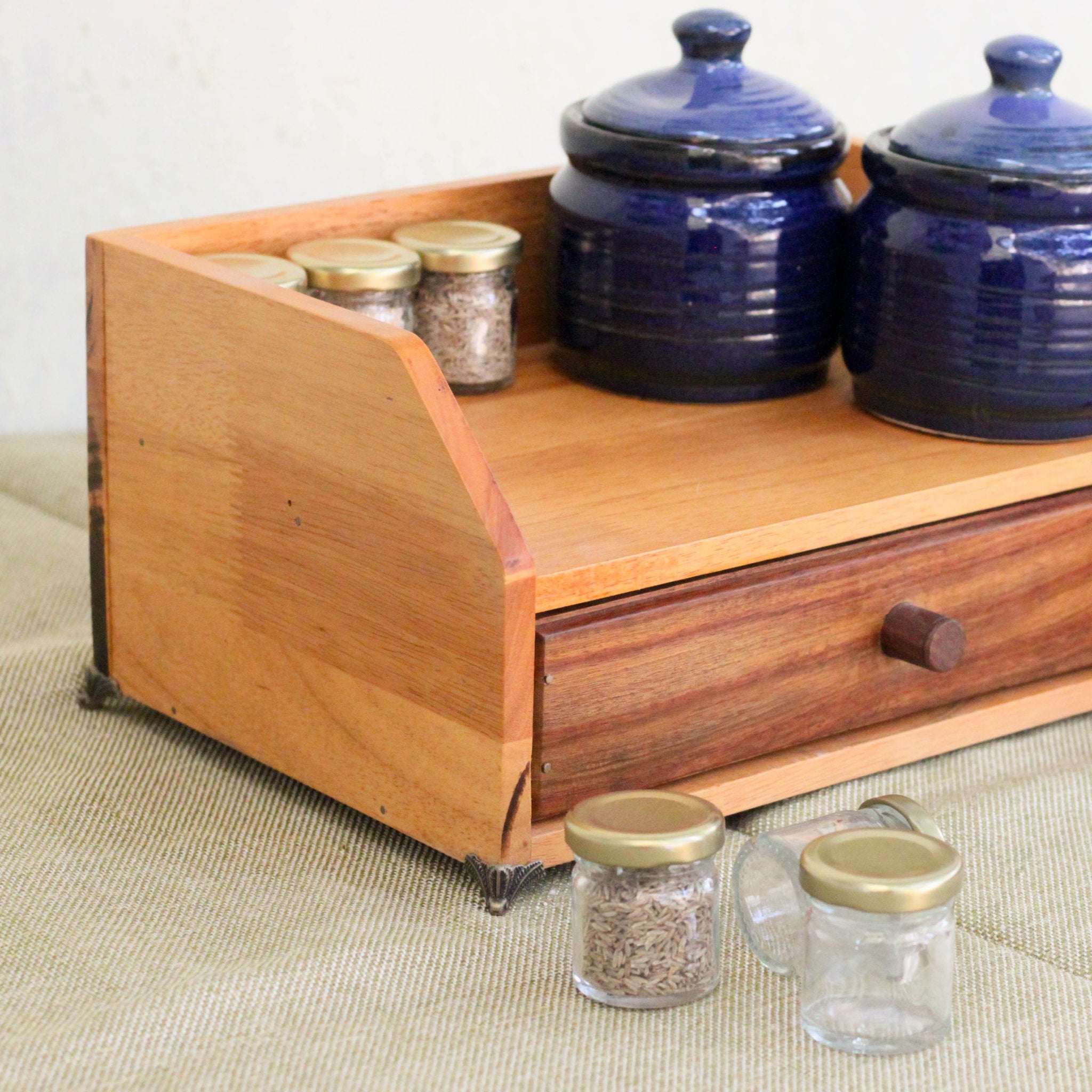 Solid Wood Chestnut Organizer | Kitchen Rack with Drawer – Kitchen Organizers on Brown Living™. SKU: BL0105. Img 5.