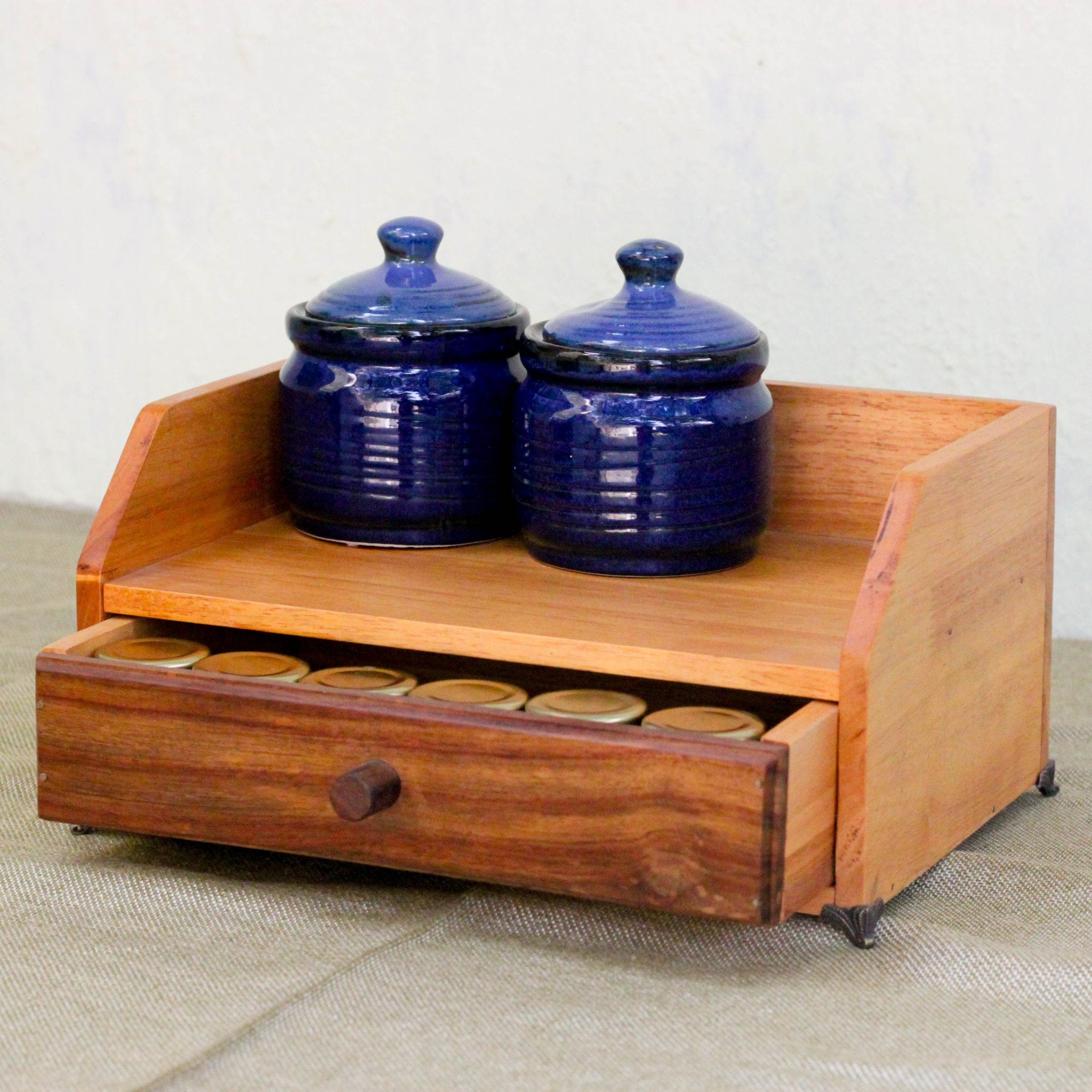 Solid Wood Chestnut Organizer | Kitchen Rack with Drawer – Kitchen Organizers on Brown Living™. SKU: BL0105. Img 1.