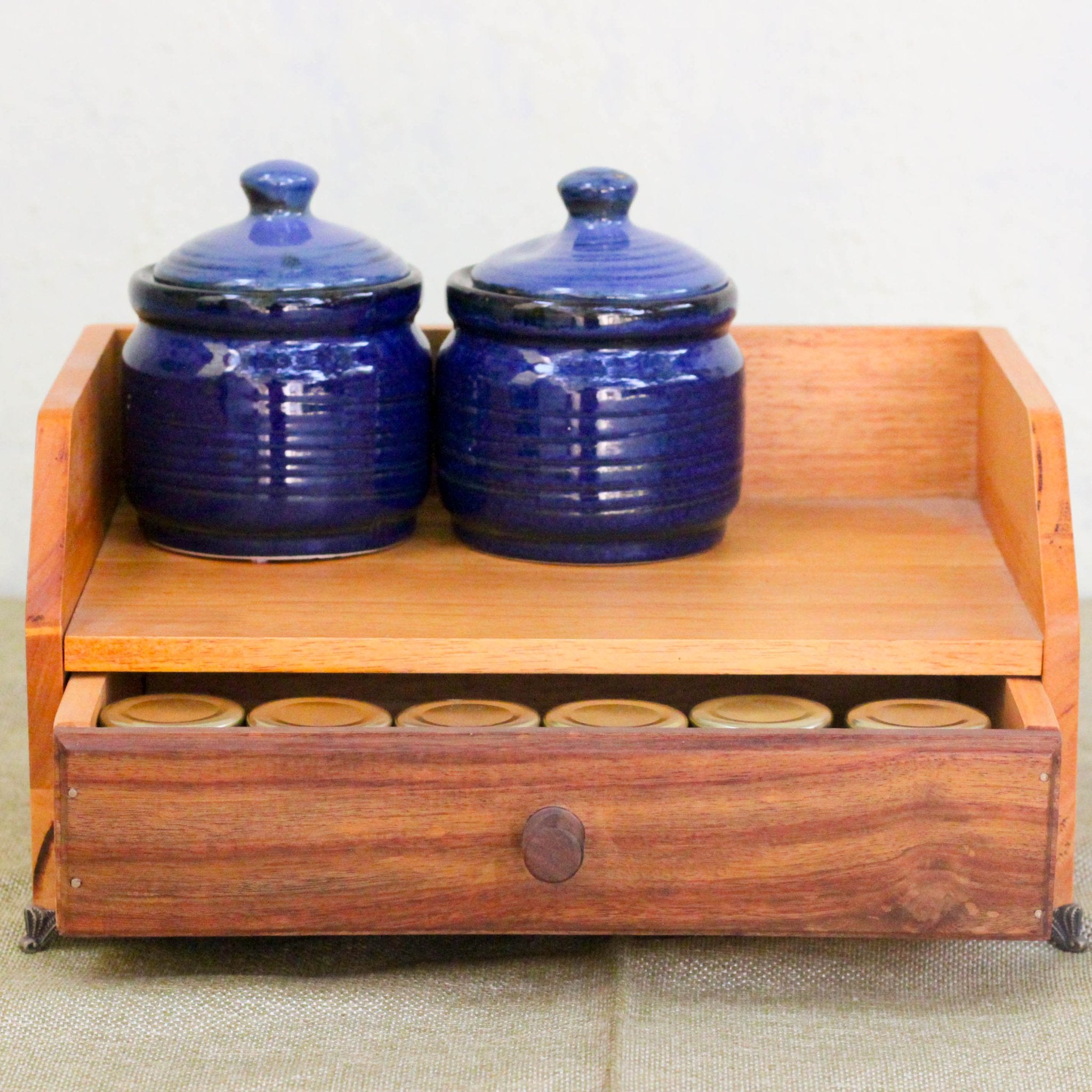 Solid Wood Chestnut Organizer | Kitchen Rack with Drawer – Kitchen Organizers on Brown Living™. SKU: BL0105. Img 2.