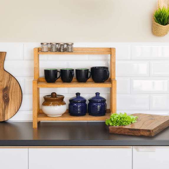 Solid Wood Masala & Jar Organizer | Big Stack Kitchen Rack – Kitchen Organizers on Brown Living™. SKU: BL0103. Img 1.