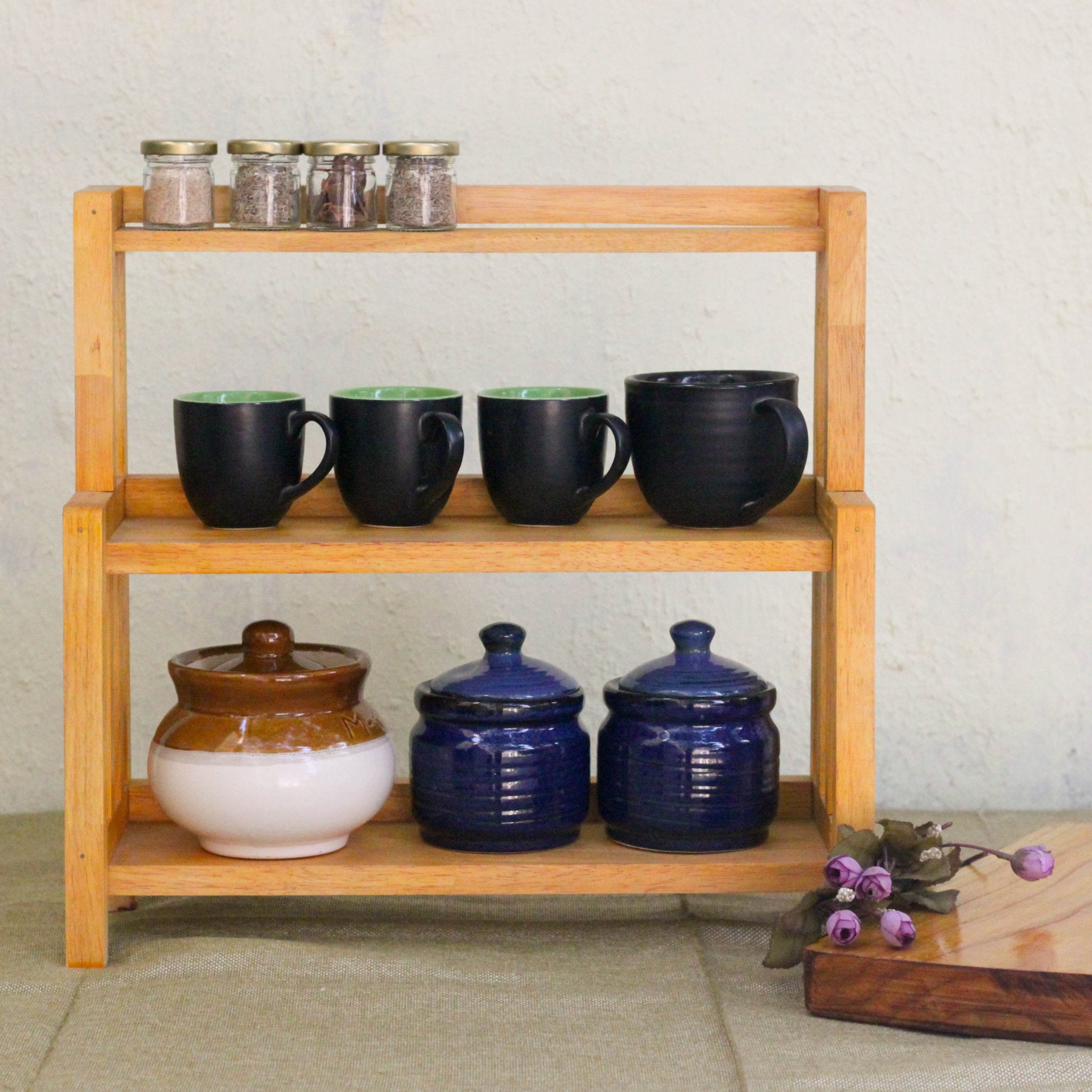 Solid Wood Masala & Jar Organizer | Big Stack Kitchen Rack – Kitchen Organizers on Brown Living™. SKU: BL0103. Img 5.