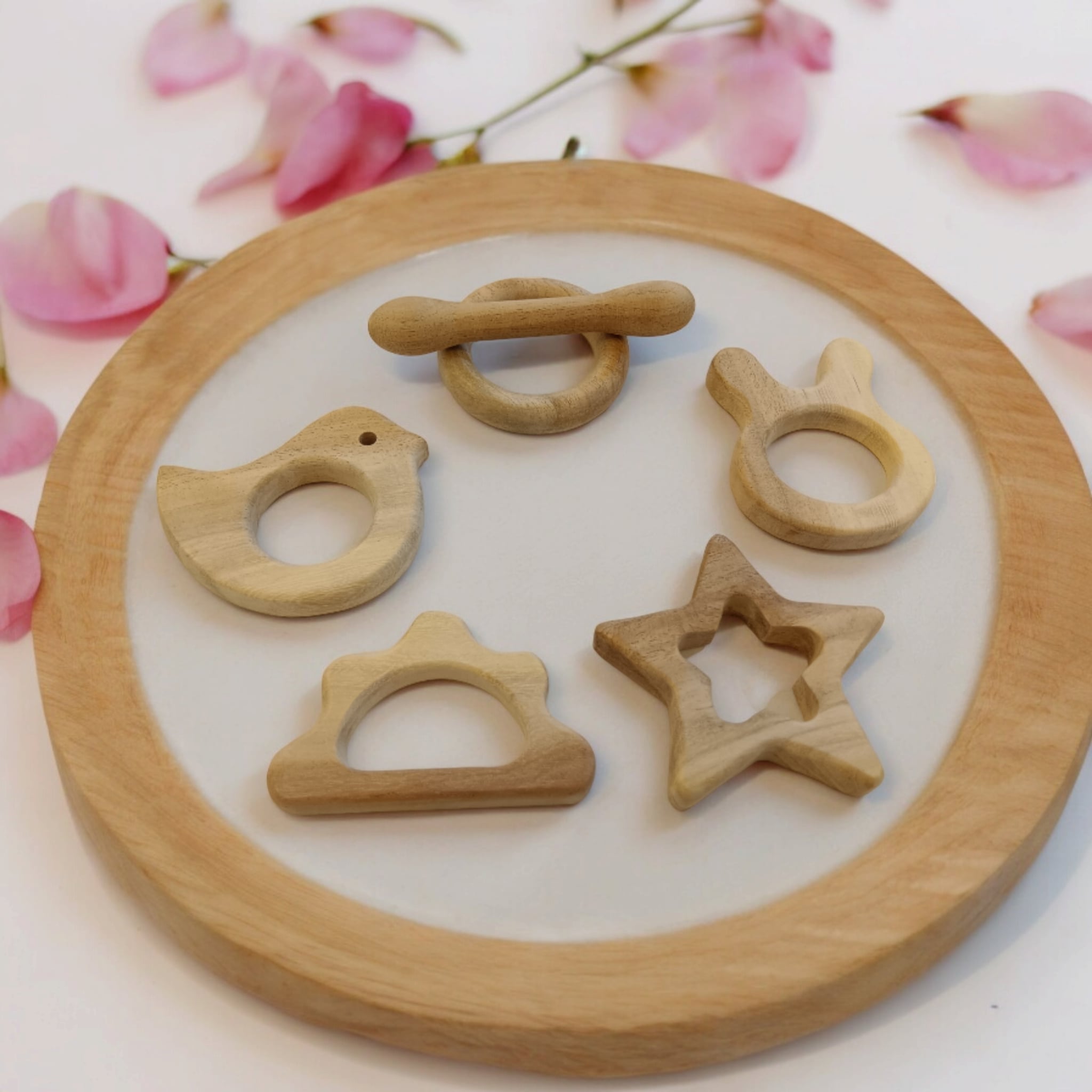 Soothing Teethers Made From Pure Neem Wood For Babies – Baby Teethers & Soothers on Brown Living™. SKU: T_STR-CLD-DV-BNY-DBL-RNG. Img 1.