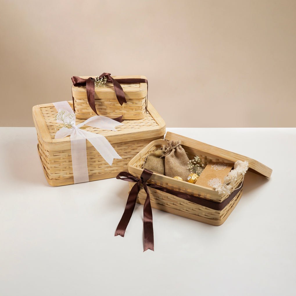 Sora Handcrafted Bamboo Rectangular Box - Set of 3 – Baskets & Boxes on Brown Living™. SKU: GB-2649. Img 4.