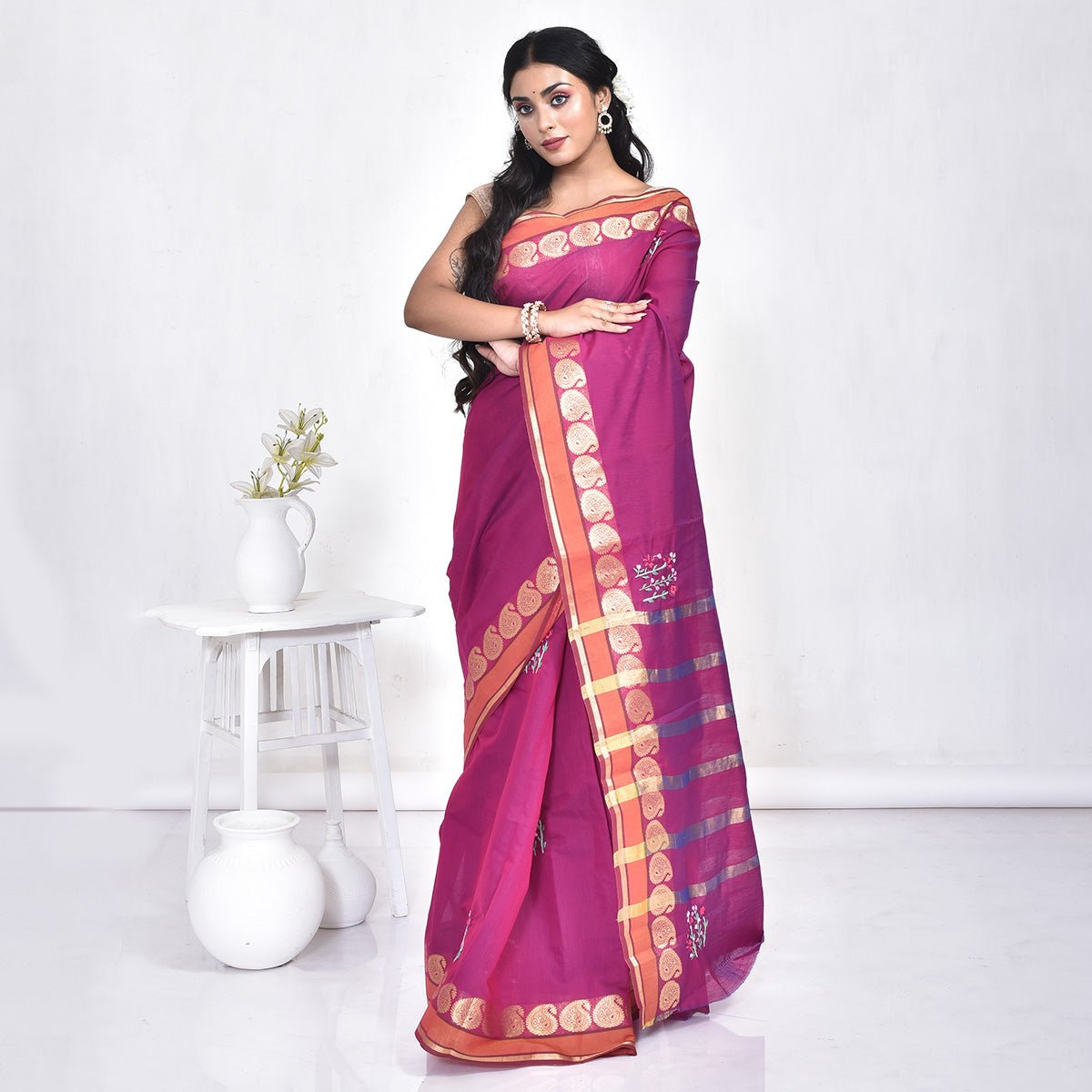 South Cotton Saree with Hand Embroidery – Womens Saree by Stotra available on Brown Living™. Mauve . SKU: ST - SOUTHCOT - MAUVE - 08. Img 6.