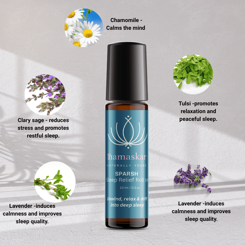 Sparsh Sleep Relief Roll On | Natural Sleep Aid | Calming Aromatherapy – Body Oil on Brown Living™. SKU: SHA-WEL-2-NAM. Img 4.