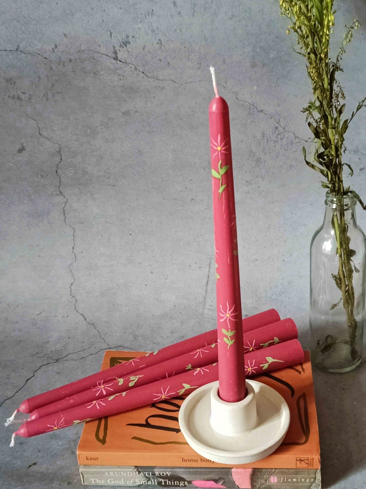 Spring Garden Hand - painted Tapered Soywax Candles - Set of 4 (Sweet Patchouli) | Verified Sustainable by Brown Living™