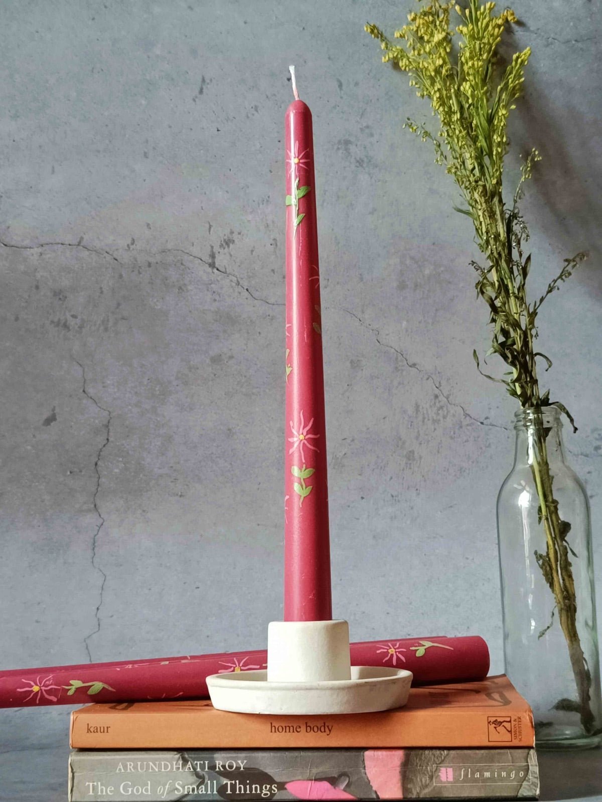Spring Garden Hand - painted Tapered Soywax Candles - Set of 4 (Sweet Patchouli) | Verified Sustainable by Brown Living™