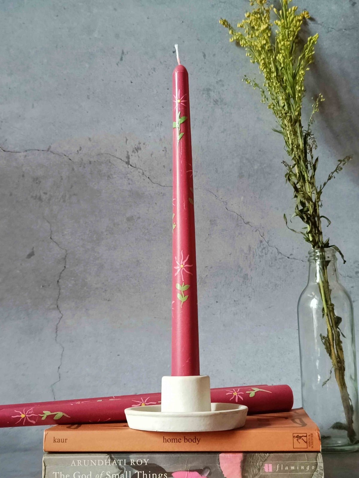 Spring Garden Hand - painted Tapered Soywax Candles - Set of 4 (Sweet Patchouli) | Verified Sustainable by Brown Living™
