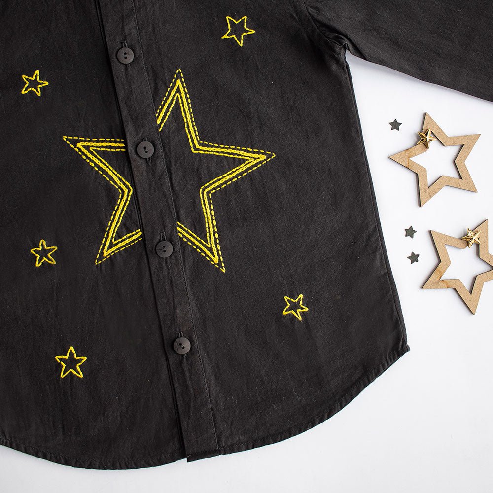 Stars Party Embroidered 100% Organic Cotton – Kids Shirts on Brown Living™. SKU: NSP - 3B. Img 7.