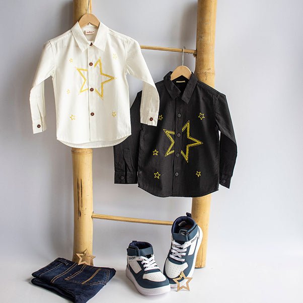 Stars Party Embroidered 100% Organic Cotton – Kids Shirts on Brown Living™. SKU: NSP - 1W. Img 3.