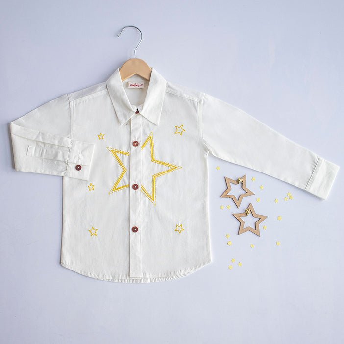 Stars Party Embroidered 100% Organic Cotton – Kids Shirts on Brown Living™. SKU: NSP - 1W. Img 1.
