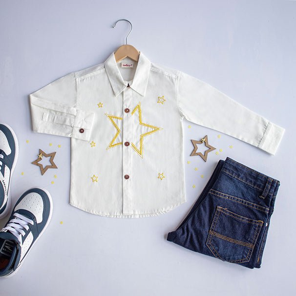 Stars Party Embroidered 100% Organic Cotton – Kids Shirts on Brown Living™. SKU: NSP - 1W. Img 4.