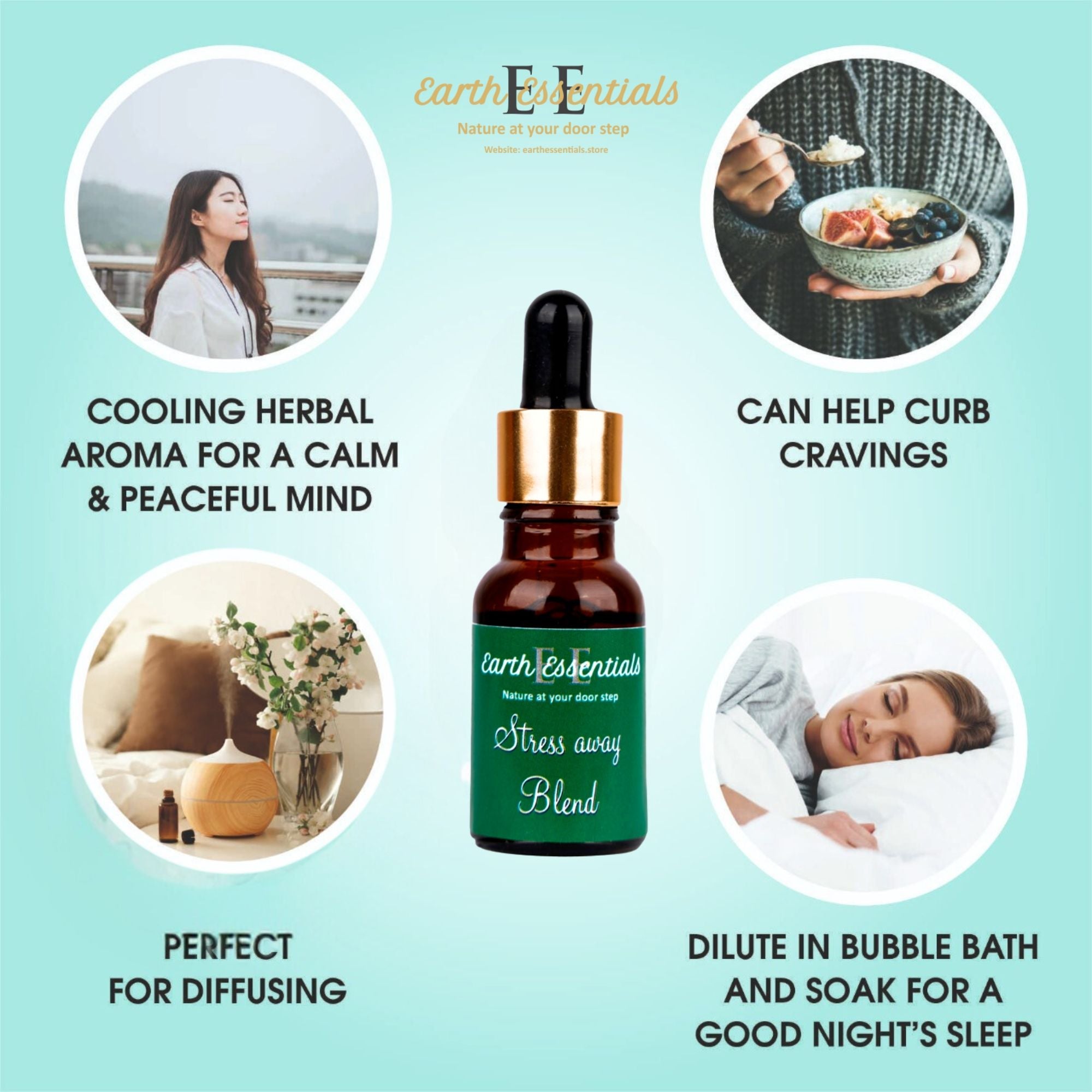 Stress Away Essential Oil Blend 15 ml – Calming & Relaxing – Essential Oils on Brown Living™. SKU: EOBlends-02. Img 3.