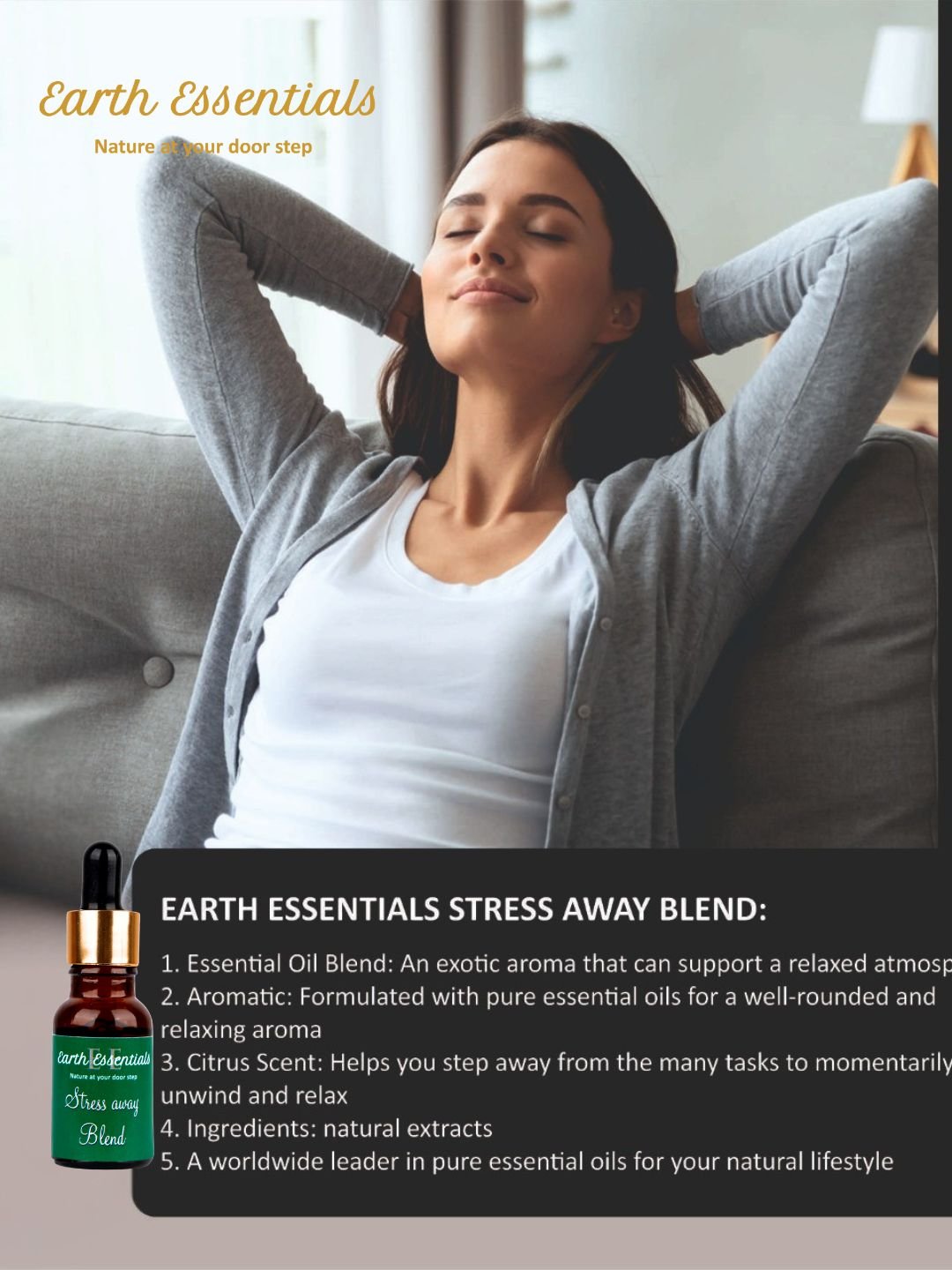 Stress Away Essential Oil Blend 15 ml – Calming & Relaxing – Essential Oils on Brown Living™. SKU: EOBlends-02. Img 7.