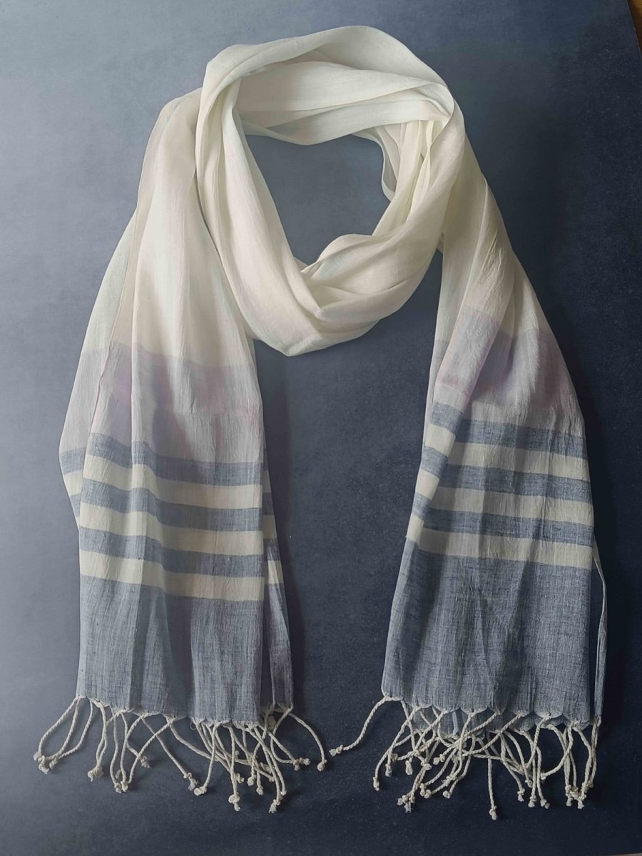 Striped Hemp Fabric Unisex Stole - Grey & White | Verified Sustainable by Brown Living™