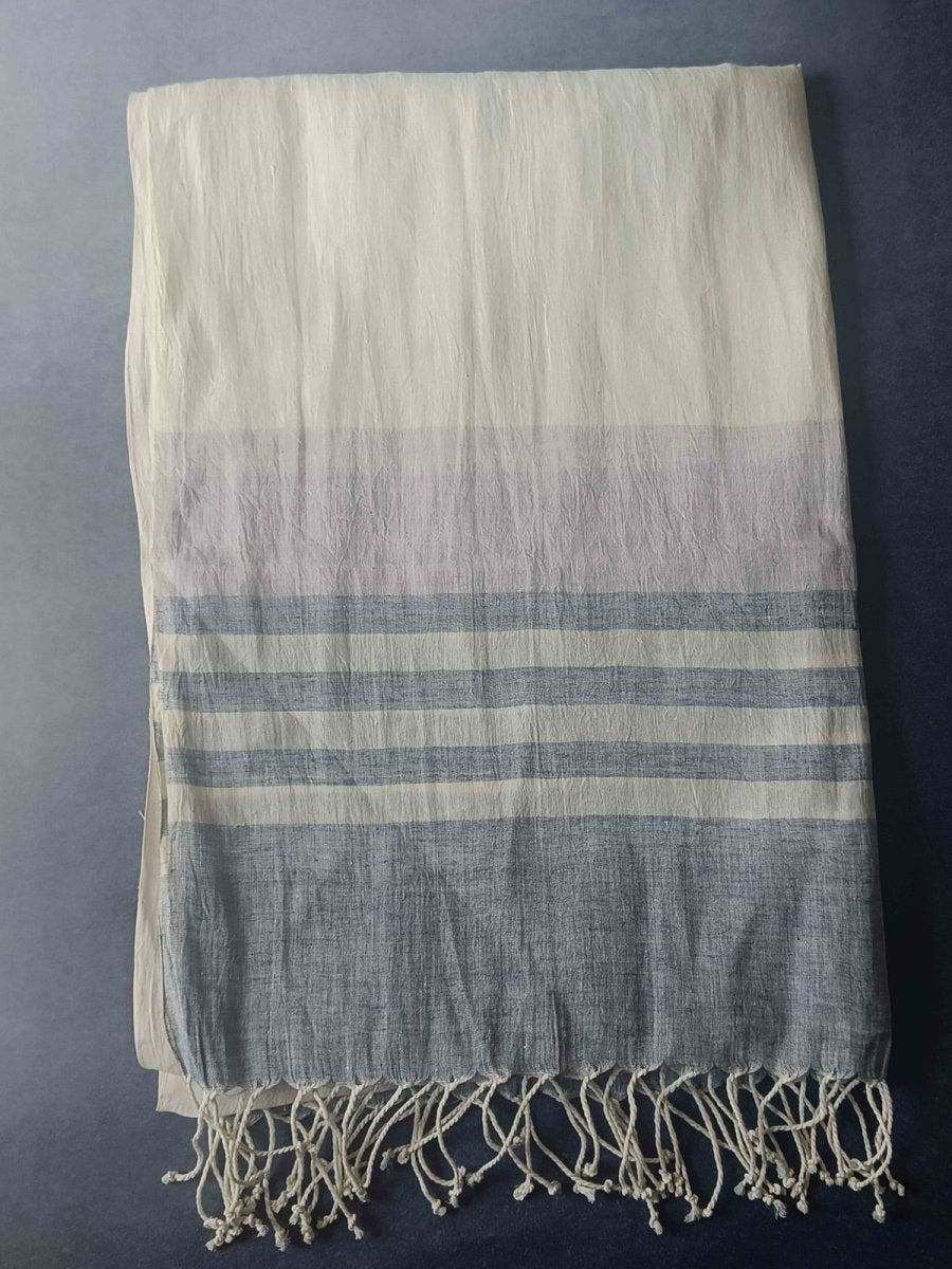Striped Hemp Fabric Unisex Stole - Grey & White | Verified Sustainable by Brown Living™