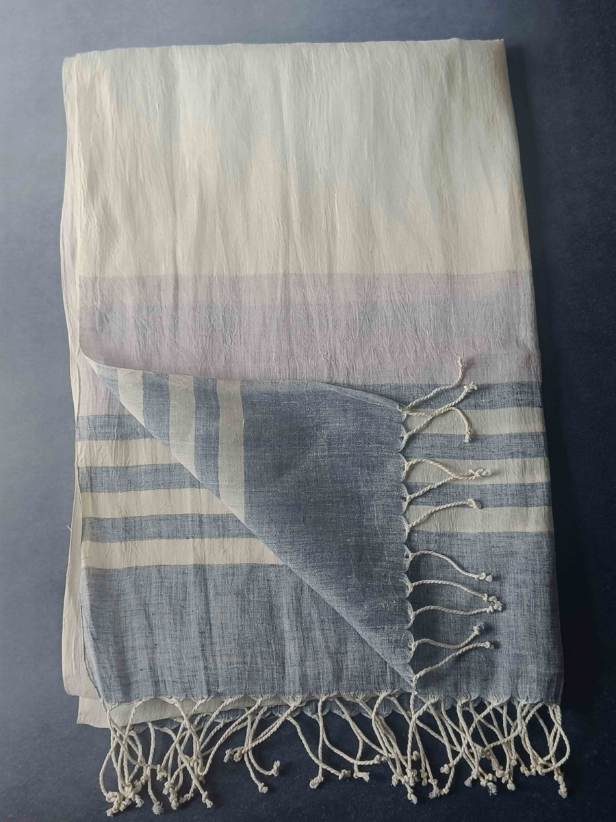 Striped Hemp Fabric Unisex Stole - Grey & White | Verified Sustainable by Brown Living™