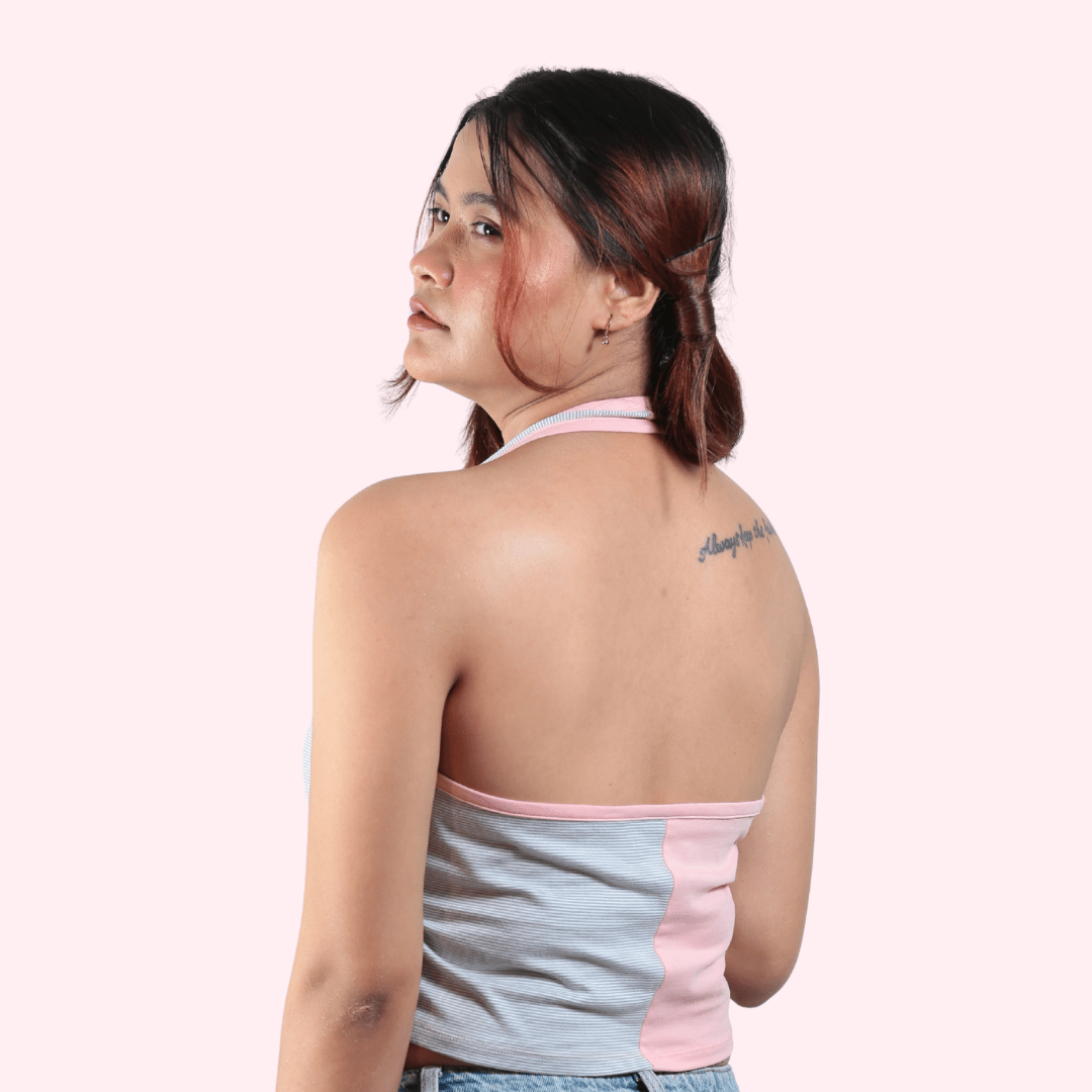 Sugar & Spice Halter Cotton Crop Top – Womens Top on Brown Living™. SKU: 007CROPPINK-GREYXS. Img 4.