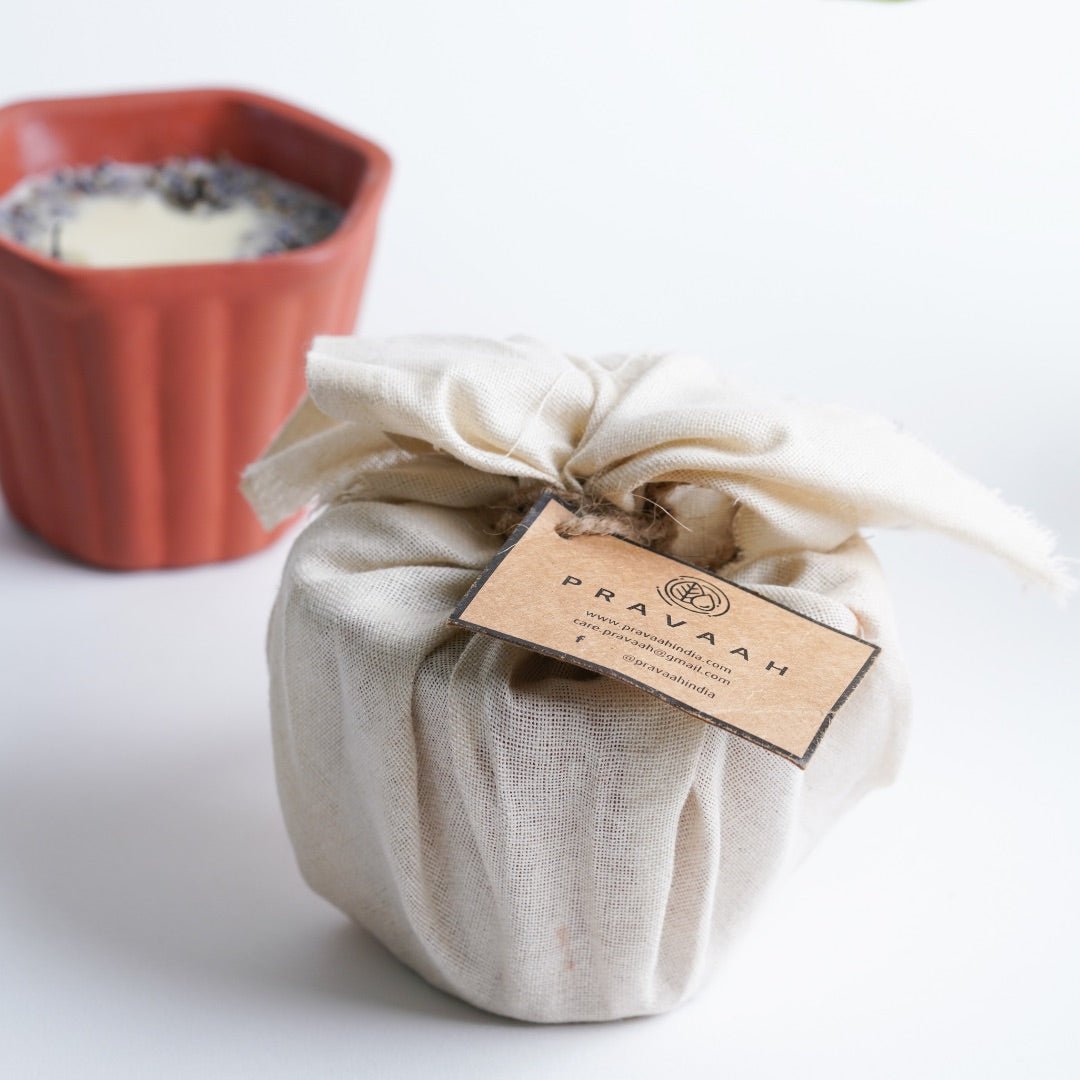 Sukoon | Hemp Oil and Lavender Candle | 3 Wick candle | Soy Wax Candle – Gift Giving by Pravaah India available on Brown Living™. . SKU: CAN005_BL. Img 3.