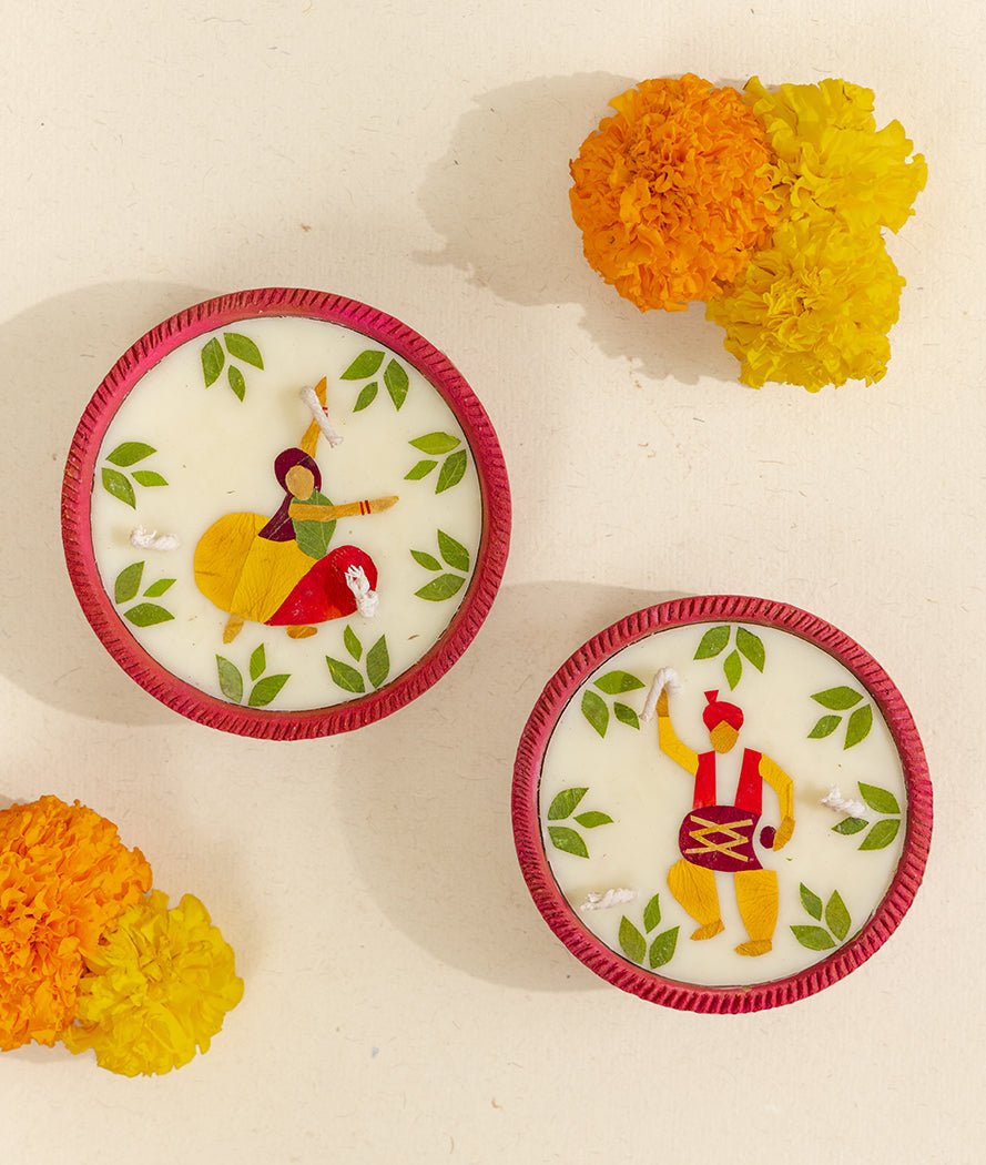 Summer Dance Katori Diya Set Of 2 | Diwali Festive Diyas – Candles & Fragrances on Brown Living™. SKU: Gul_Diwali_26_008. Img 2.
