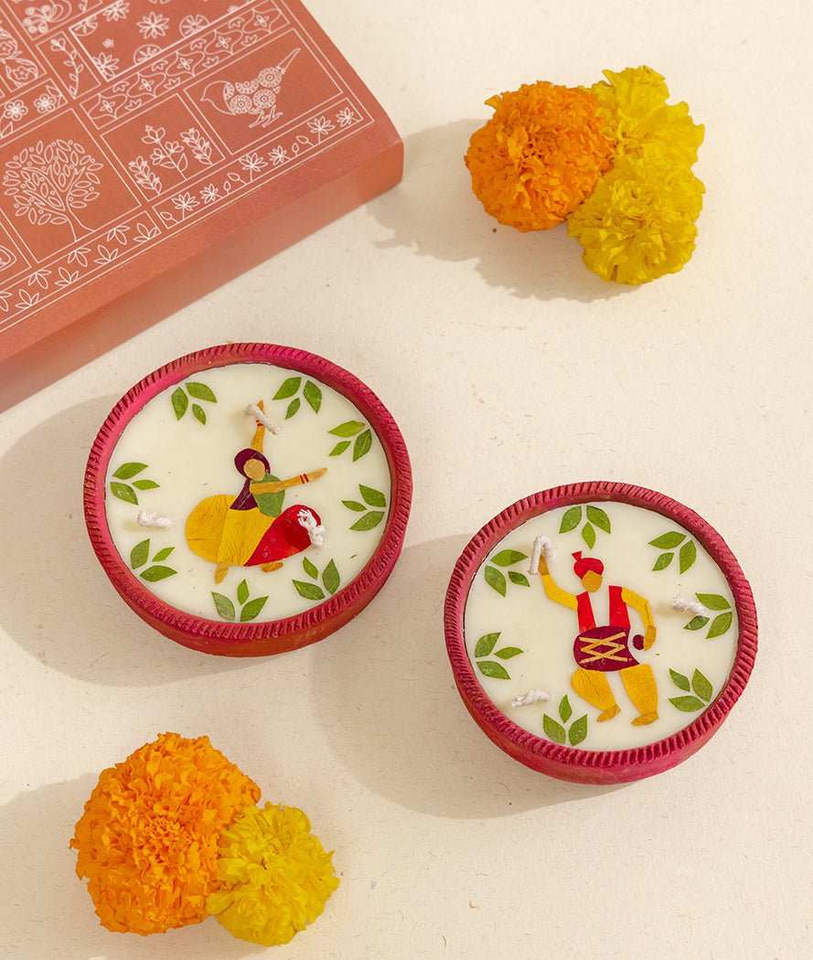 Summer Dance Katori Diya Set Of 2 | Diwali Festive Diyas – Candles & Fragrances on Brown Living™. SKU: Gul_Diwali_26_008. Img 1.