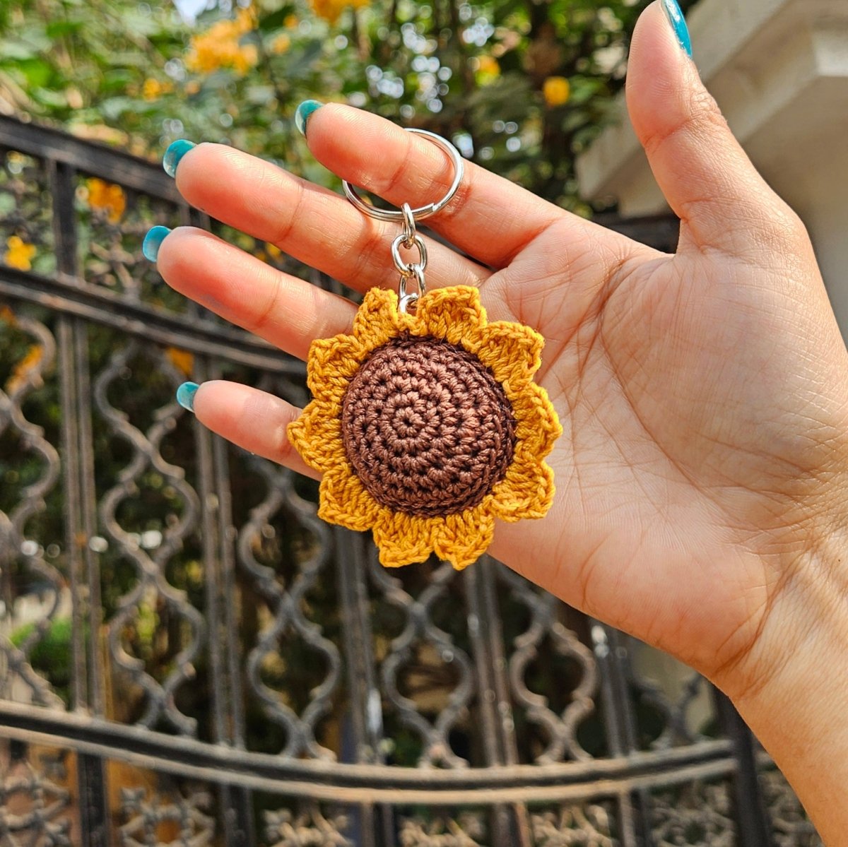 Sunflower Keychain - Adorable Crochet Gift Idea – Gift by Wishing Treasure available on Brown Living™. . SKU: WTSK1. Img 2.