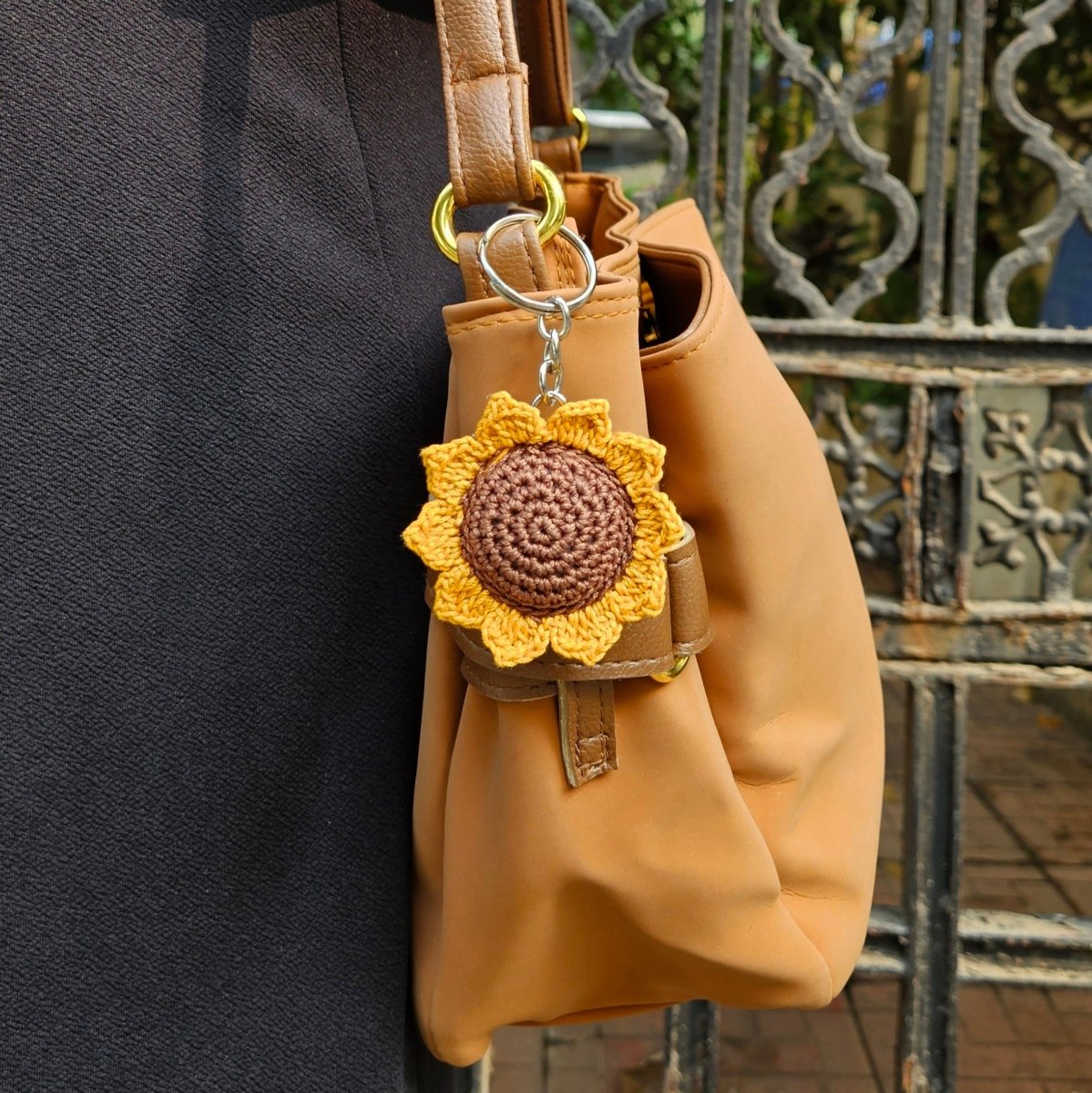 Sunflower Keychain - Adorable Crochet Gift Idea – Gift by Wishing Treasure available on Brown Living™. . SKU: WTSK1. Img 1.