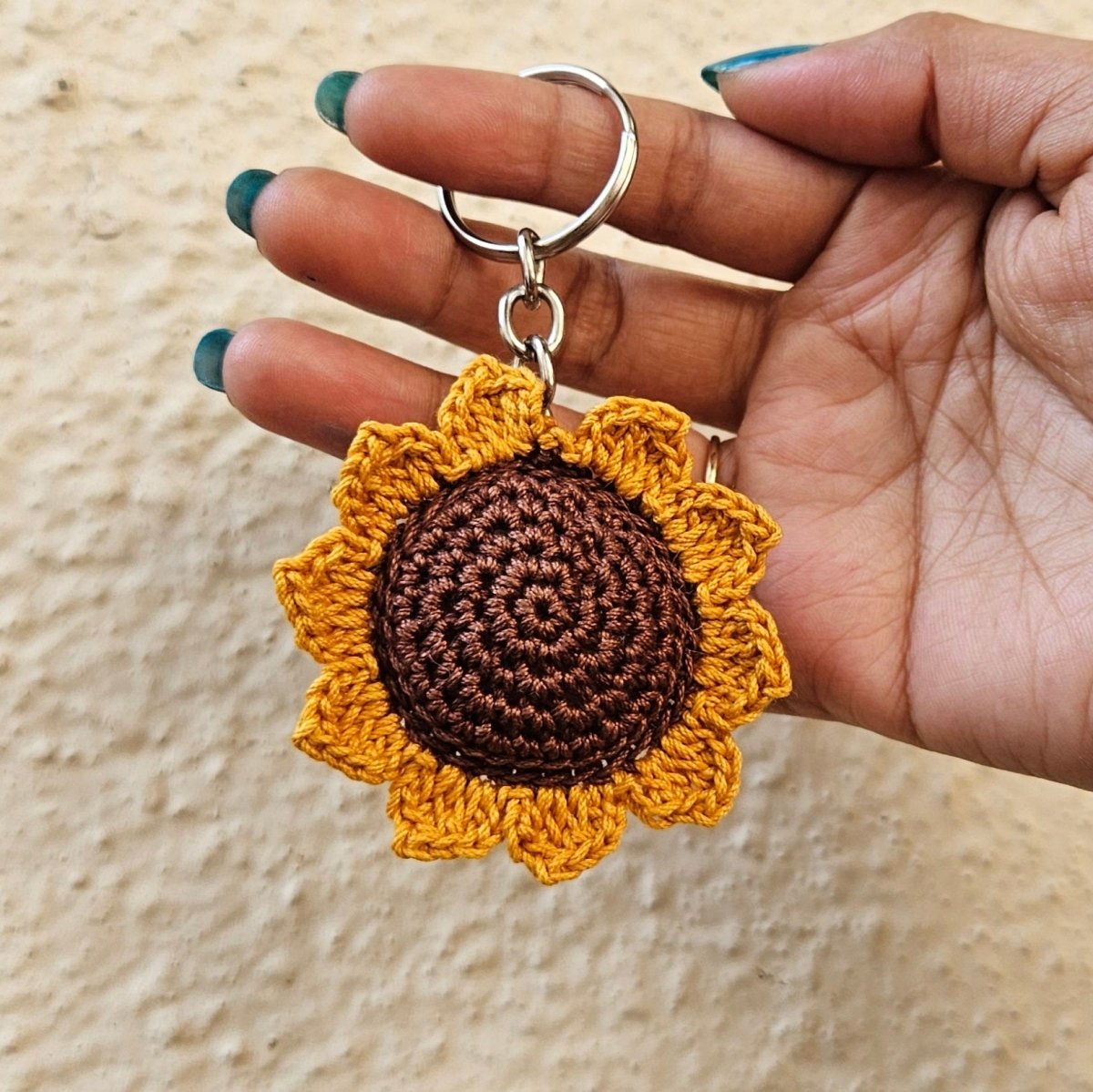 Sunflower Keychain - Adorable Crochet Gift Idea – Gift by Wishing Treasure available on Brown Living™. . SKU: WTSK1. Img 3.