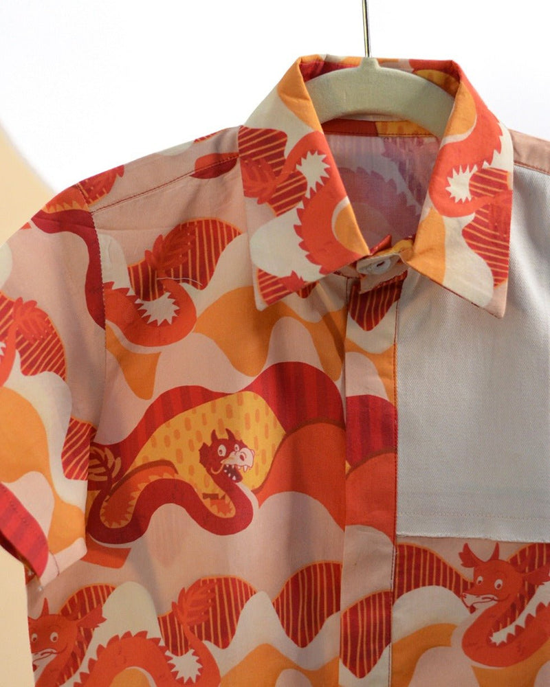 Sunset Dragon Printed Cotton Casual Shirt | Verified Sustainable Kids Shirts on Brown Living™