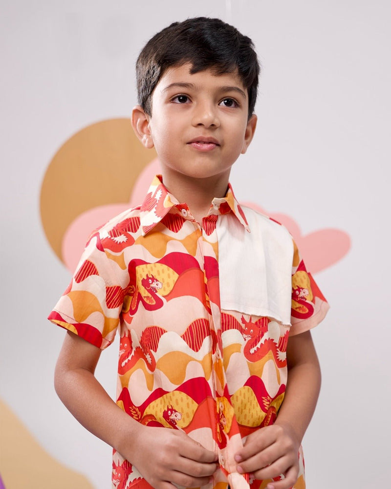Sunset Dragon Printed Cotton Casual Shirt | Verified Sustainable Kids Shirts on Brown Living™