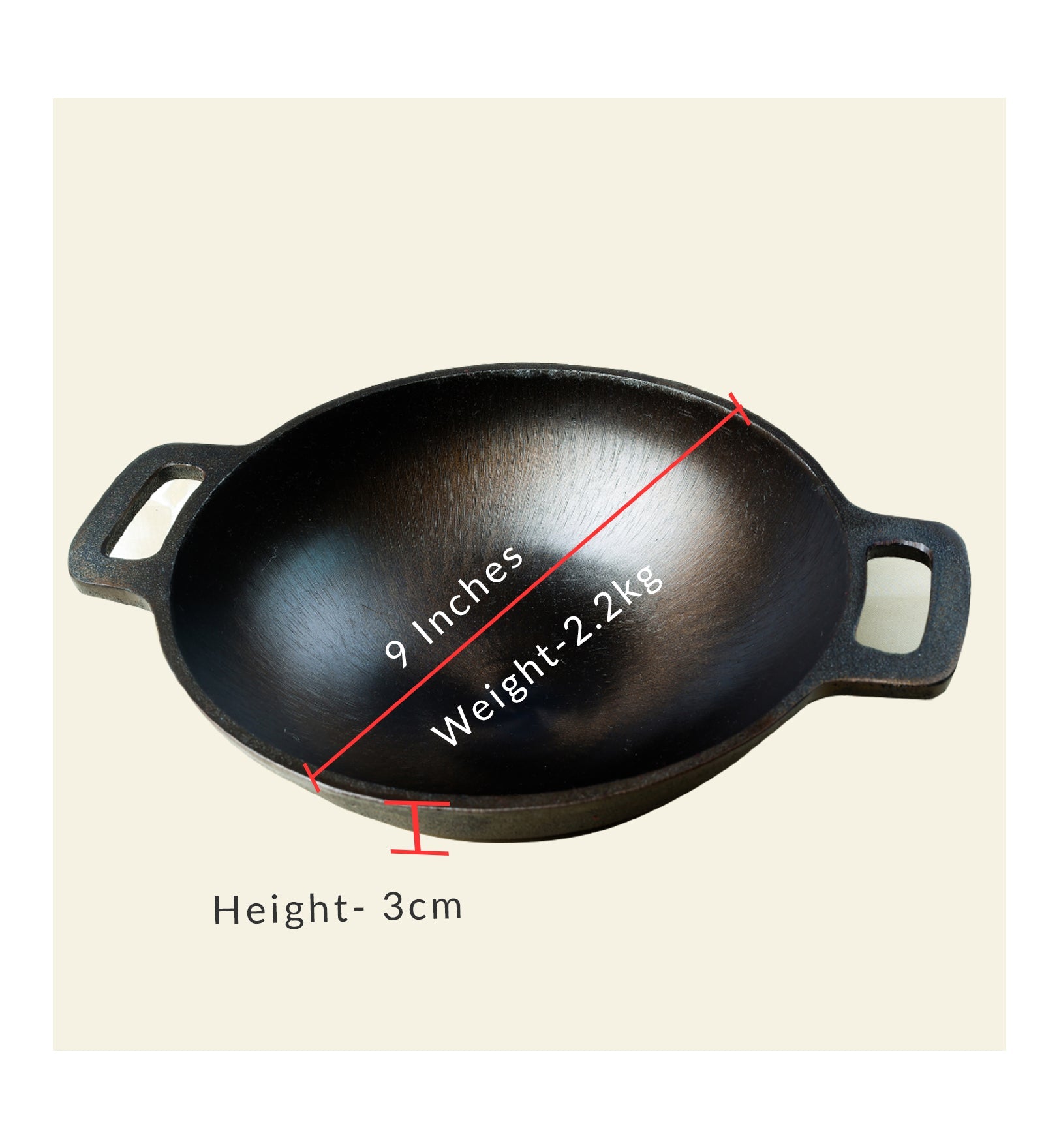 Super Smooth Handmade Cast Iron Kadai (Wok Model) – Cookware on Brown Living™. SKU: CastIron-Kadai-Wok-2200g-packof1. Img 3.