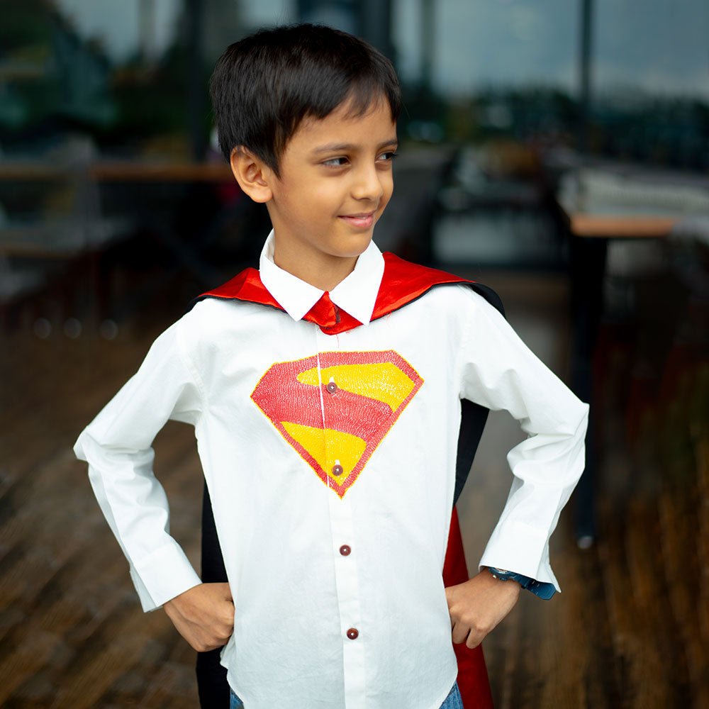 Superhero Chest Icon Embroidered Organic Cotton Shirt – Kids Shirts on Brown Living™. SKU: SCI - 011. Img 11.
