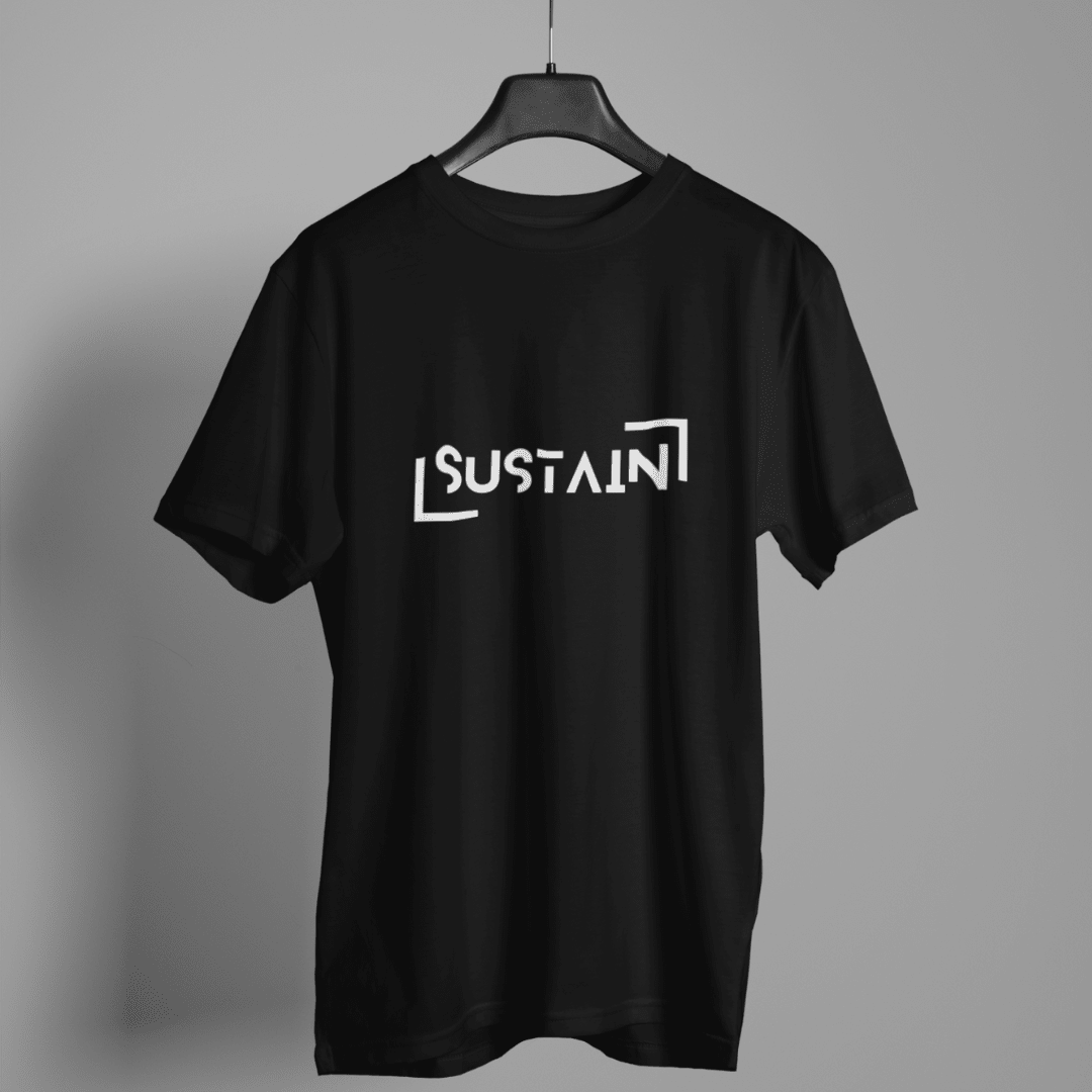 Sustain Hemp T-Shirt Unisex Black | Eco Friendly Sustainable Clothing – Mens T-Shirt on Brown Living™. SKU: Sustain-S. Img 3.
