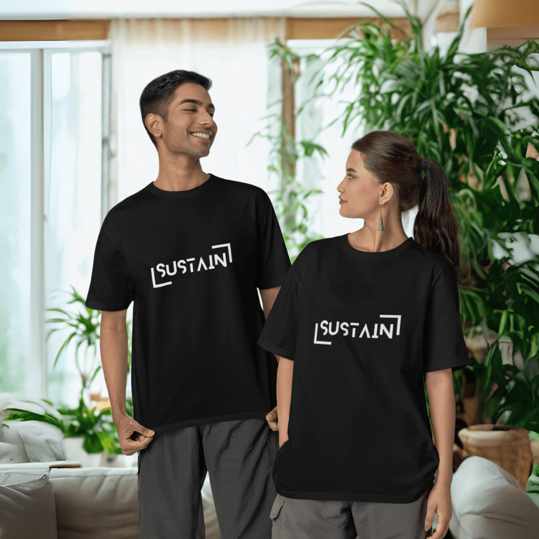 Sustain Hemp T-Shirt Unisex Black | Eco Friendly Sustainable Clothing – Mens T-Shirt on Brown Living™. SKU: Sustain-S. Img 2.
